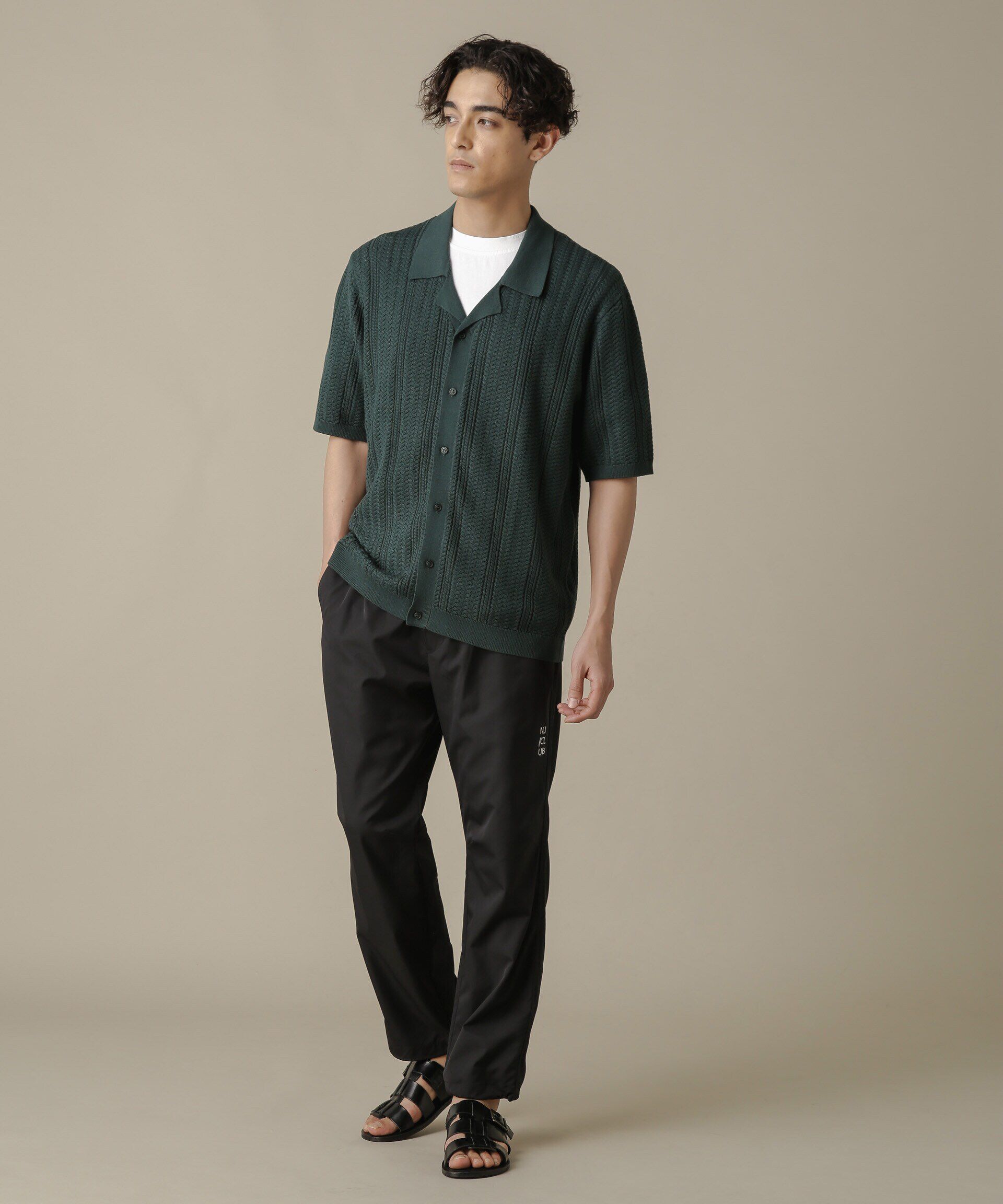 nano･universe「「NJ/CLUB」HOMESTOCKケーブルニットシャツ」|ニット・セーター|グリーン