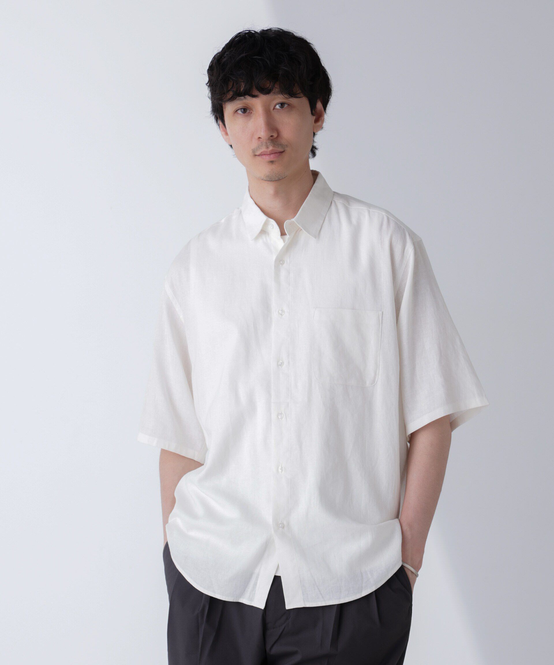 nano･universe「アンチスメルリネンシャツ 半袖」|シャツ・ブラウス|