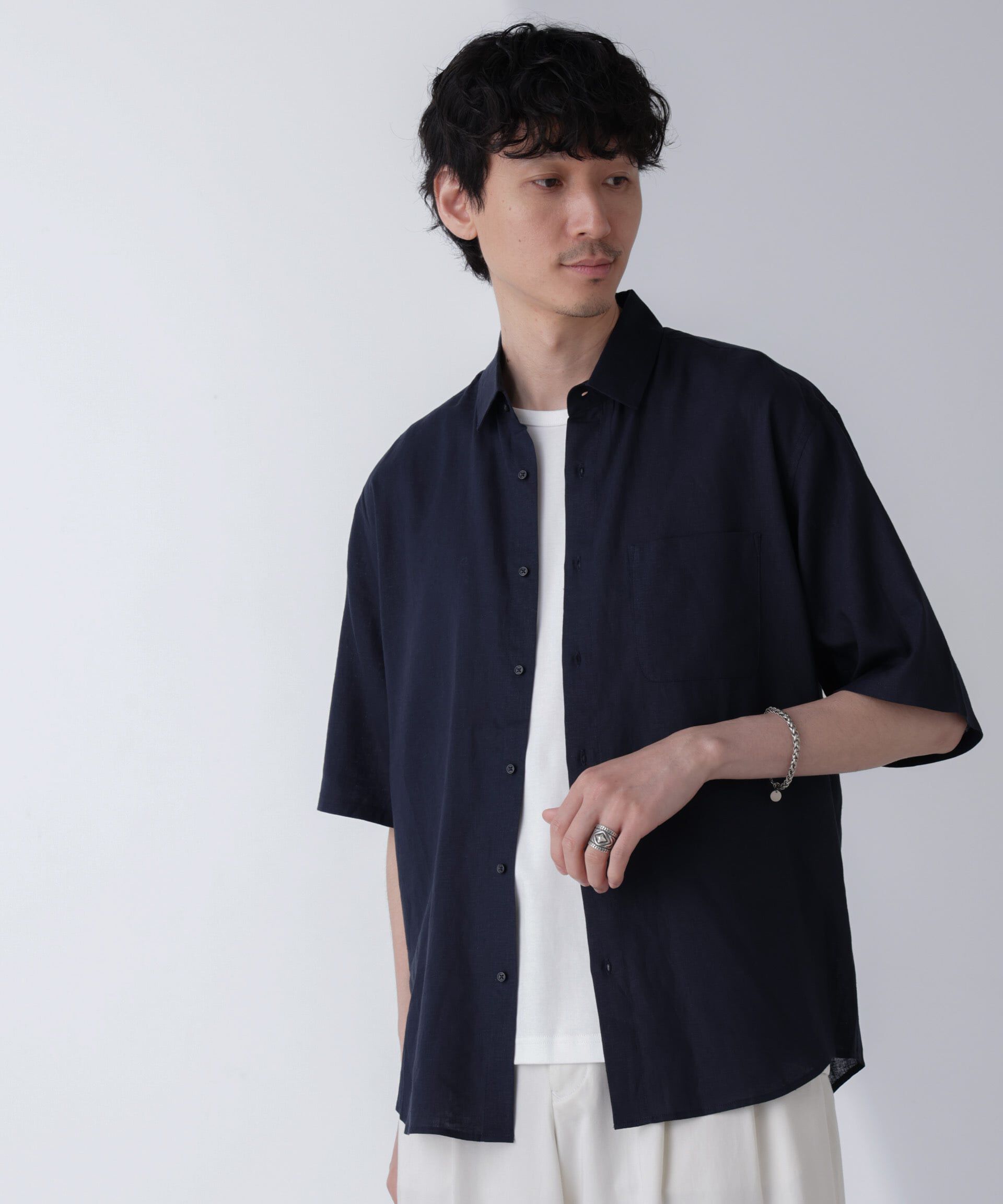 nano･universe「アンチスメルリネンシャツ 半袖」|シャツ・ブラウス|