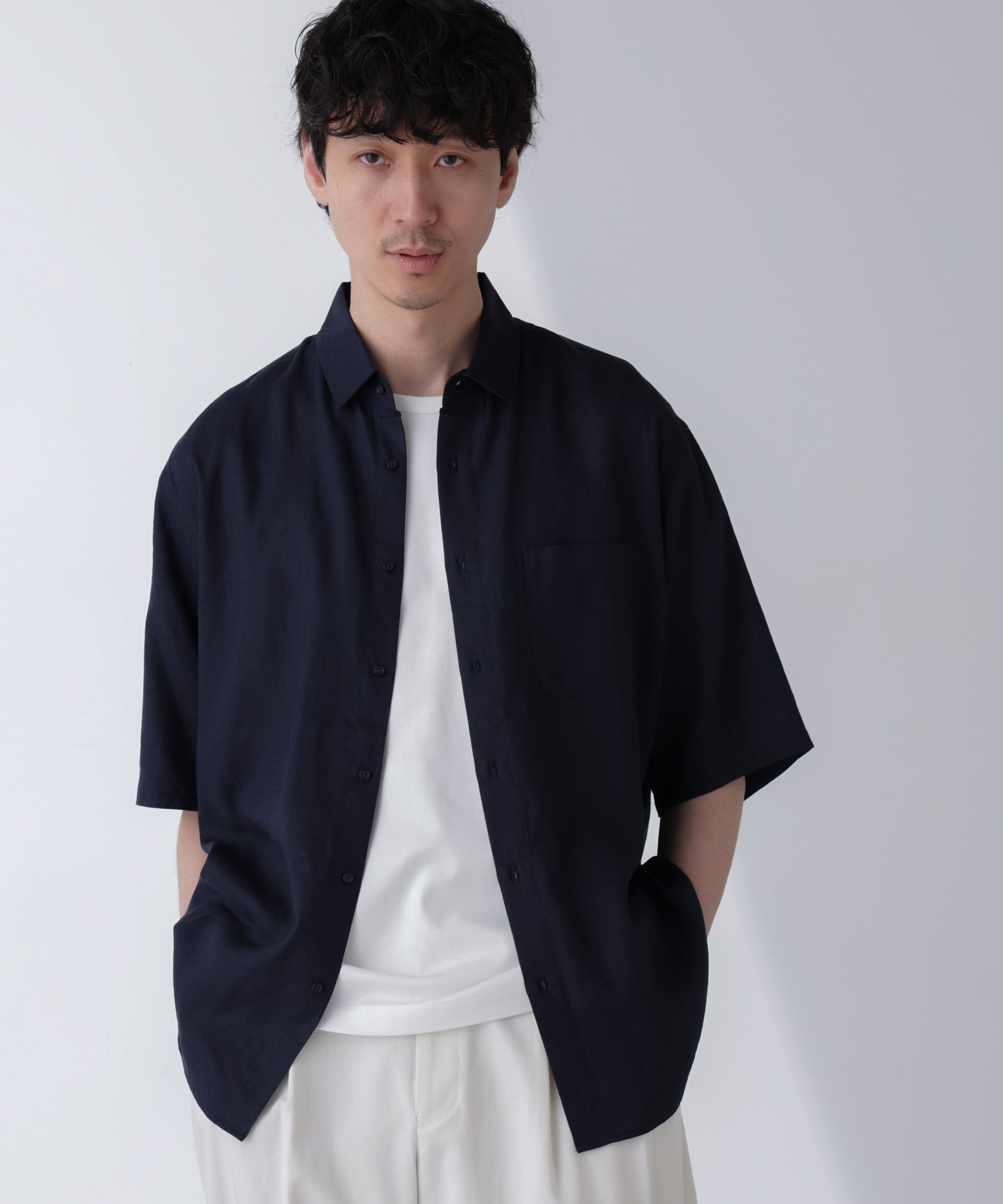 nano･universe「アンチスメルリネンシャツ 半袖」|シャツ・ブラウス|