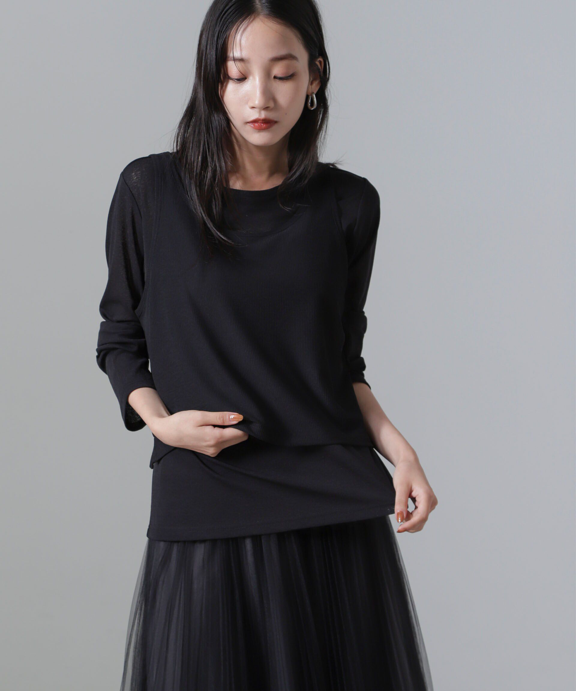 nano･universe「シアーレイヤードアンサンブルカットトップス」|Tシャツ・カットソー|ブラック