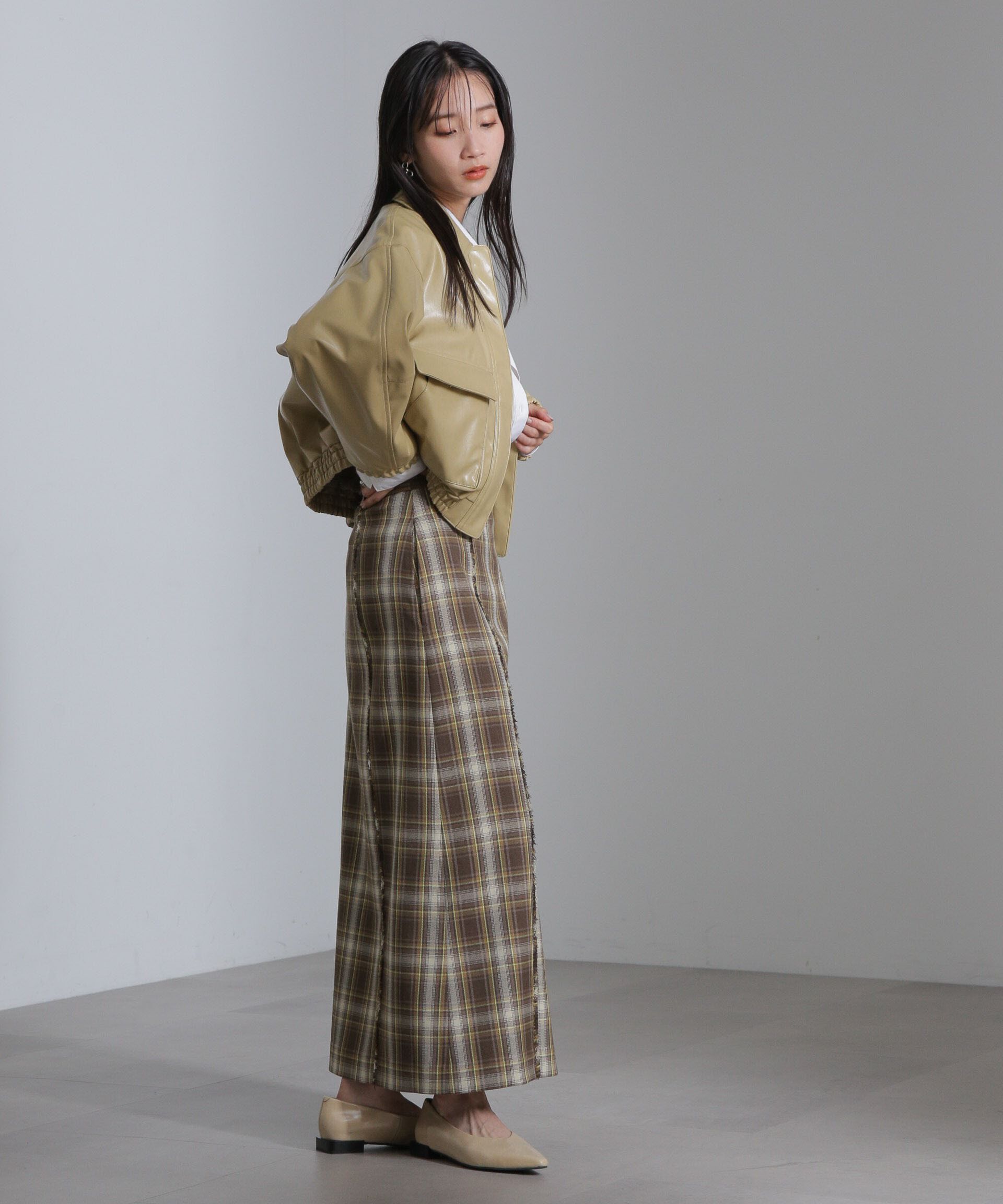 nano･universe「チェックスリットロングスカート」|スカート|