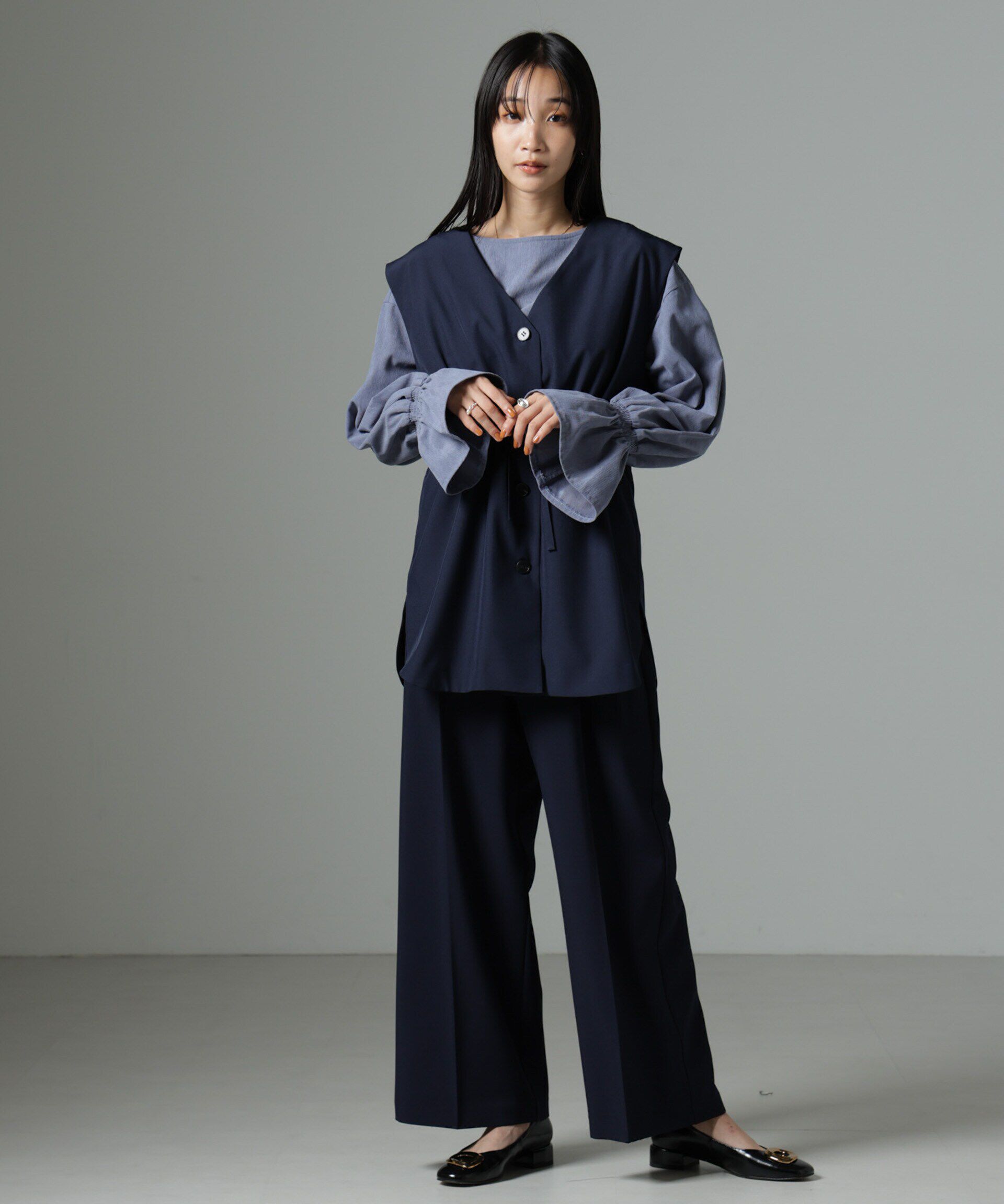 nano･universe「ﾏｲｸﾛｺｰﾙｷｬﾝﾃﾞｨｽﾘｰﾌﾞﾌﾟﾙｵｰﾊﾞｰﾌﾞﾗｳｽ(ｾｯ」|シャツ・ブラウス|