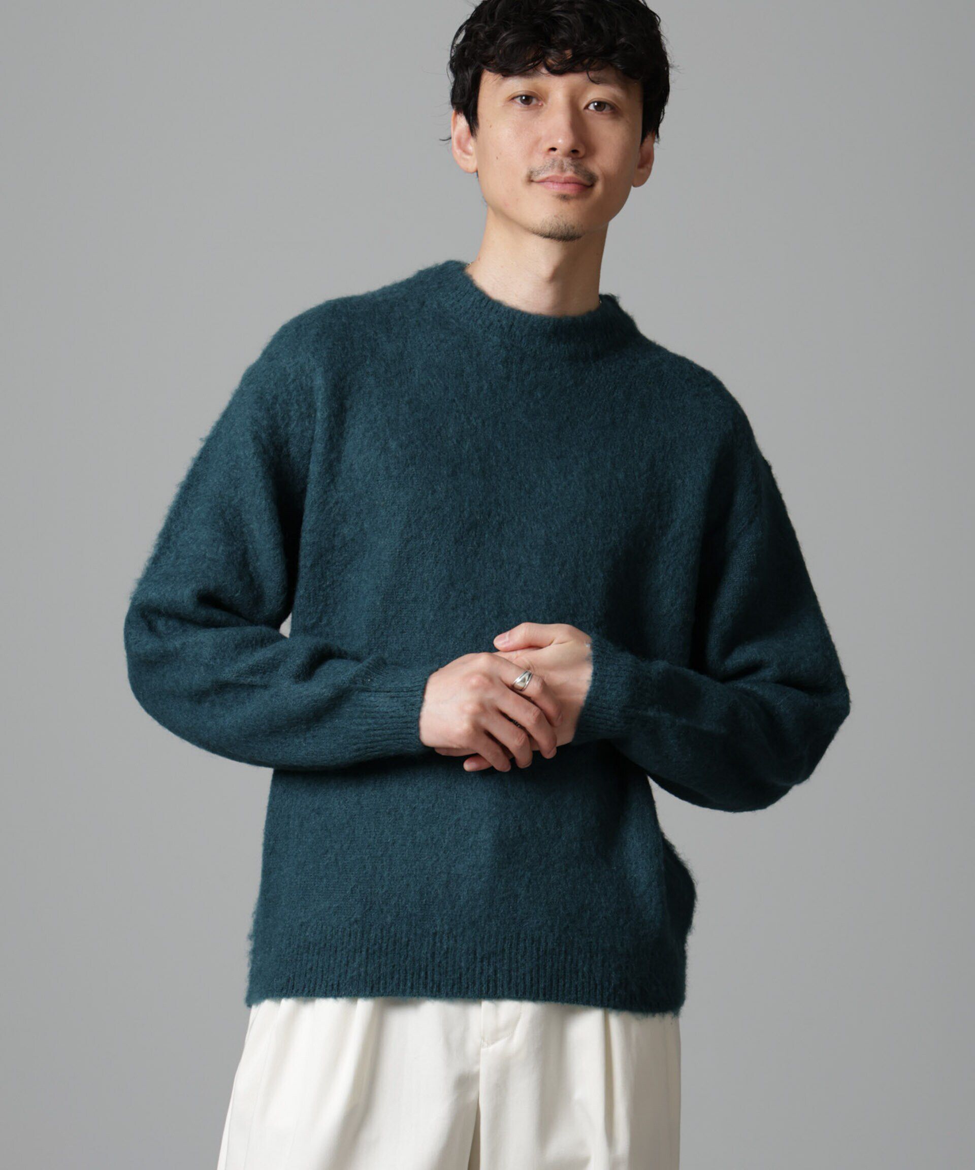 nano･universe「モヘヤブレンド起毛クルーネックニット」|ニット・セーター|D.グリーン1