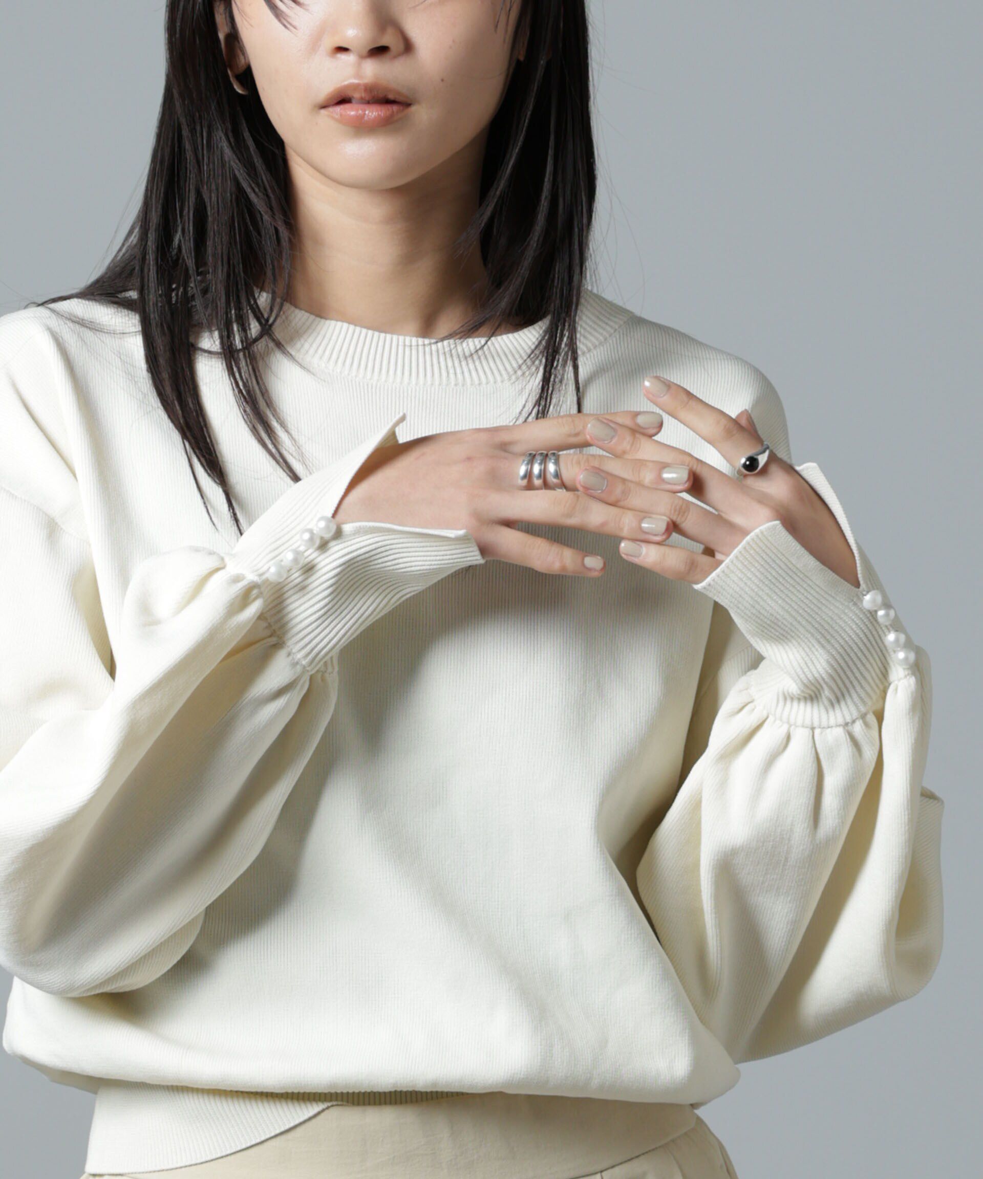 nano･universe「洗濯機洗い可パールスリーブニットトップス」|ニット・セーター|