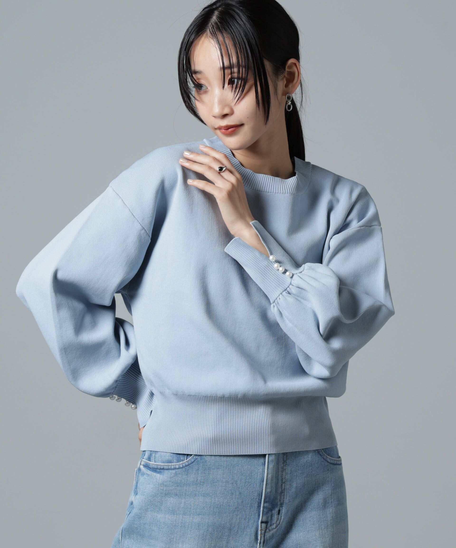 nano･universe「洗濯機洗い可パールスリーブニットトップス」|ニット・セーター|