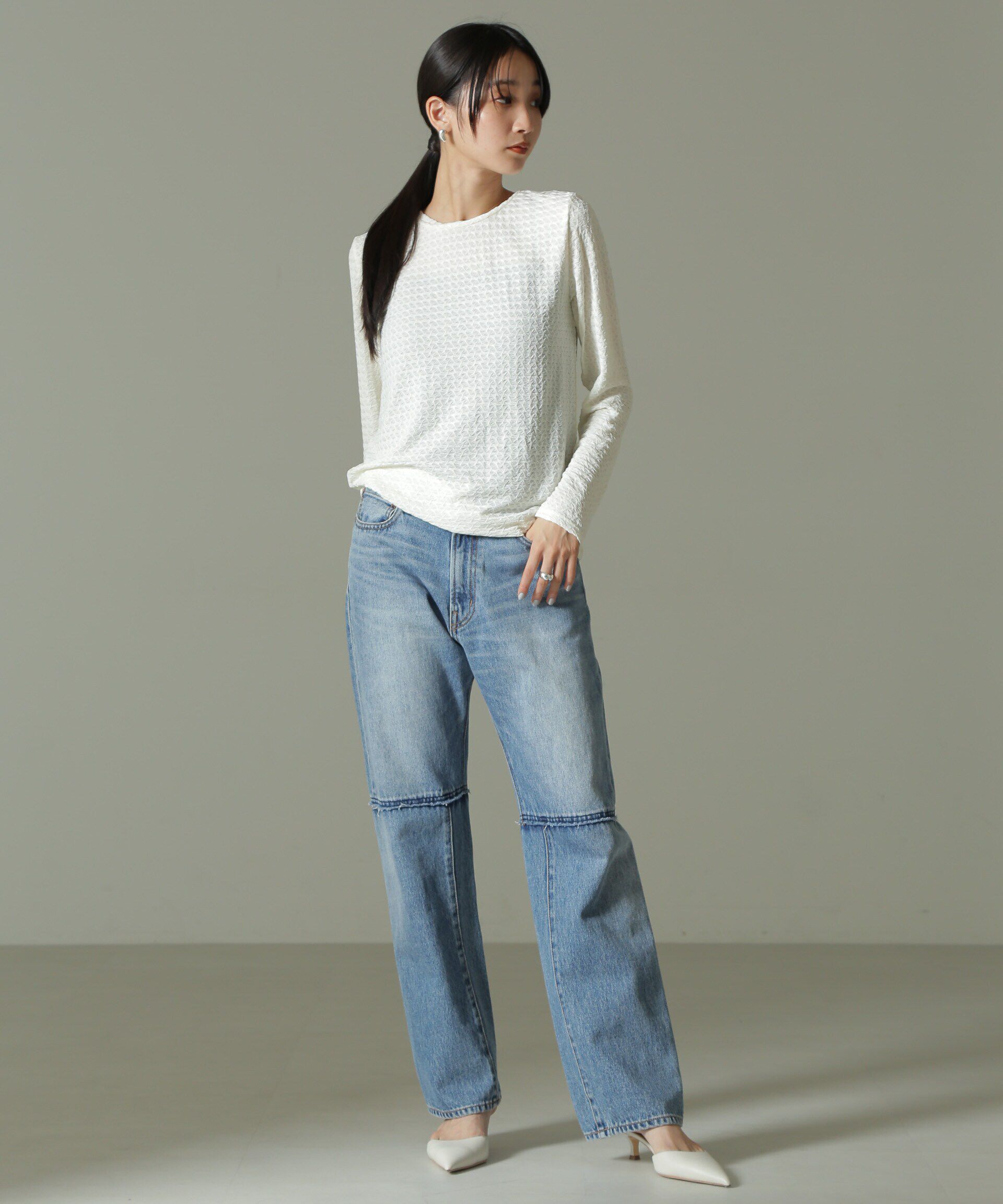 nano･universe「前後2WAYシャーリングカットトップス」|Tシャツ・カットソー|