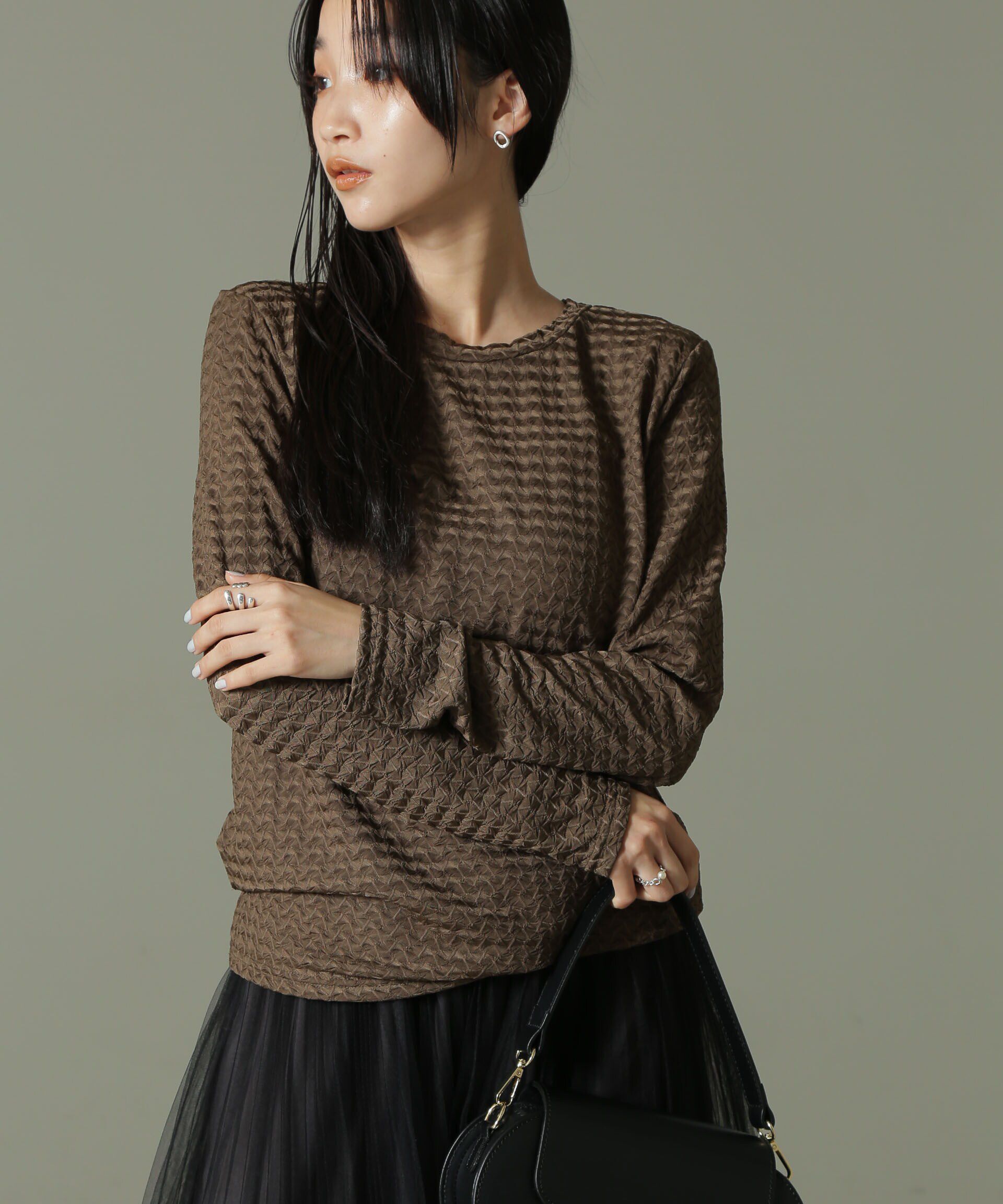 nano･universe「前後2WAYシャーリングカットトップス」|Tシャツ・カットソー|