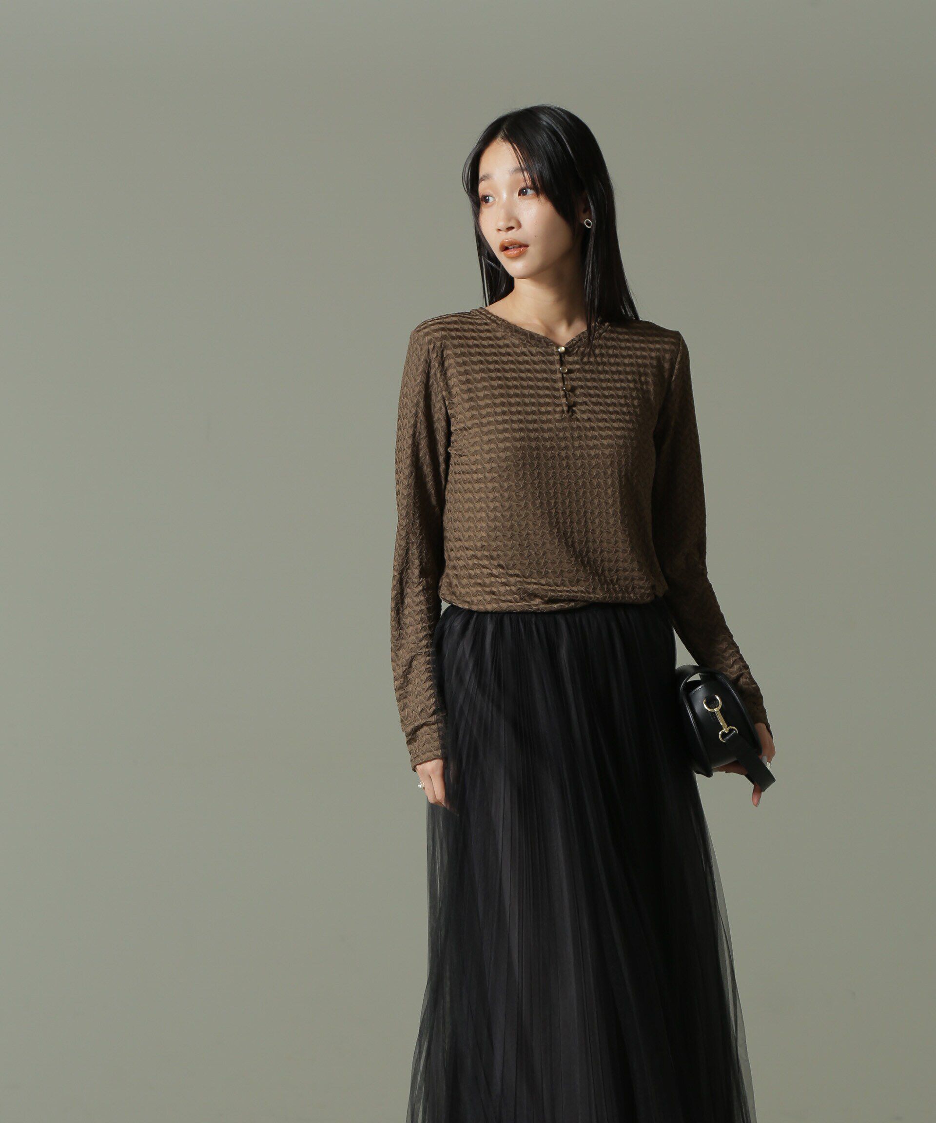 nano･universe「前後2WAYシャーリングカットトップス」|Tシャツ・カットソー|