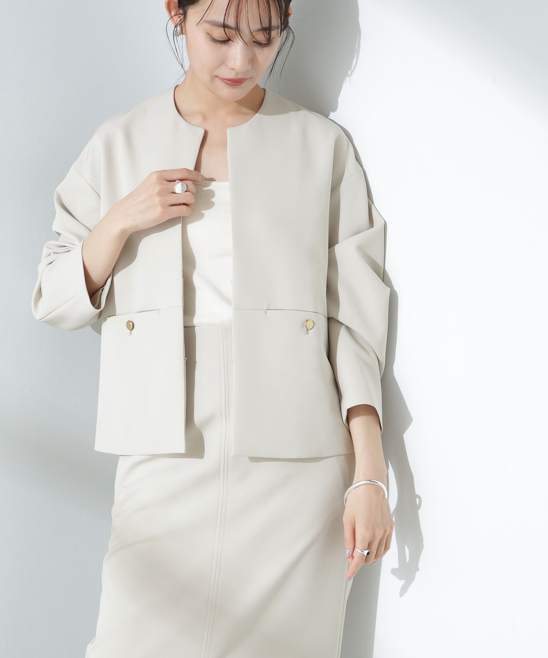 nano･universe「デイリーファンクション ノーカラージャケット(セットアップ可)」|テーラードジャケット|