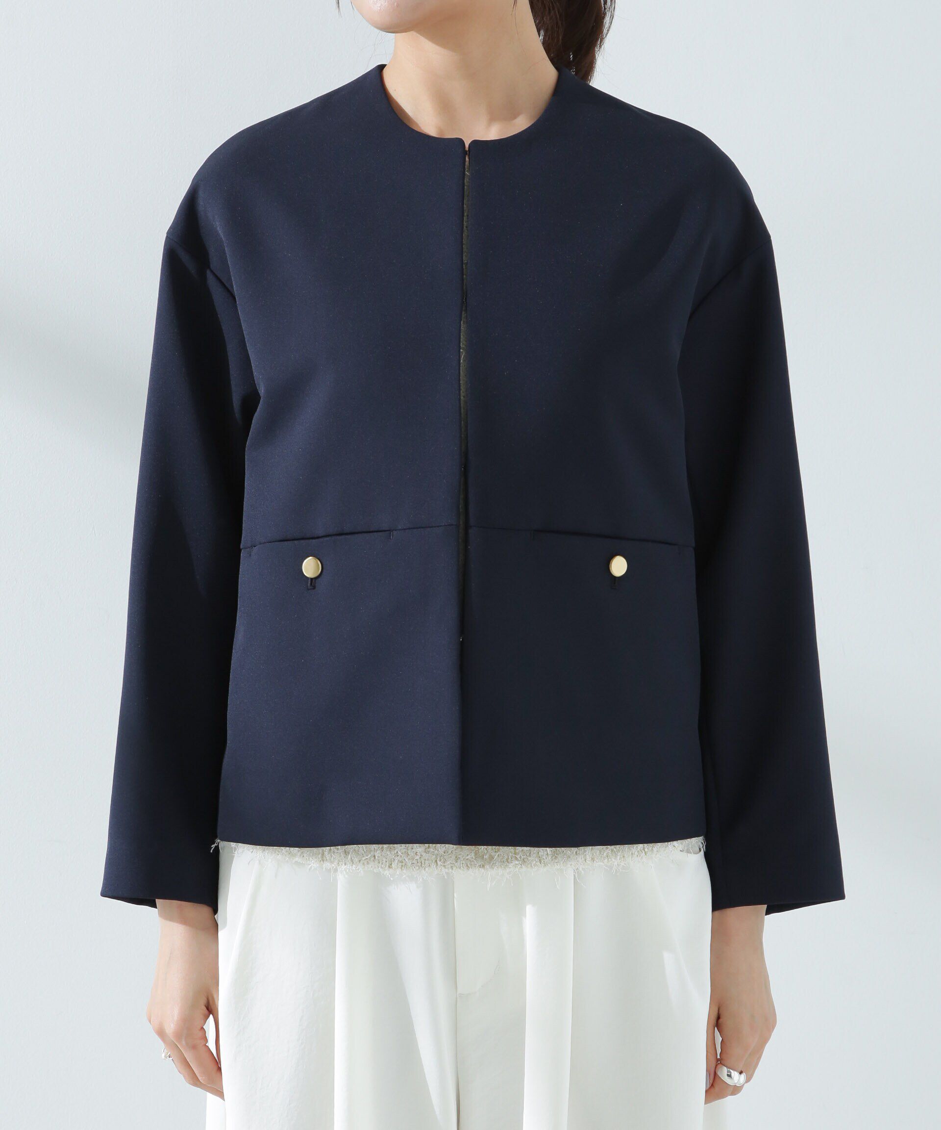 nano･universe「デイリーファンクション ノーカラージャケット(セットアップ可)」|テーラードジャケット|
