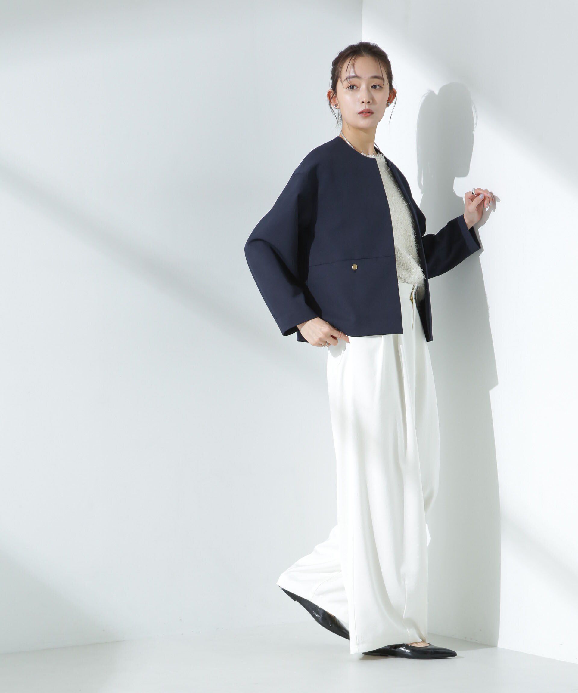 nano･universe「デイリーファンクション ノーカラージャケット(セットアップ可)」|テーラードジャケット|