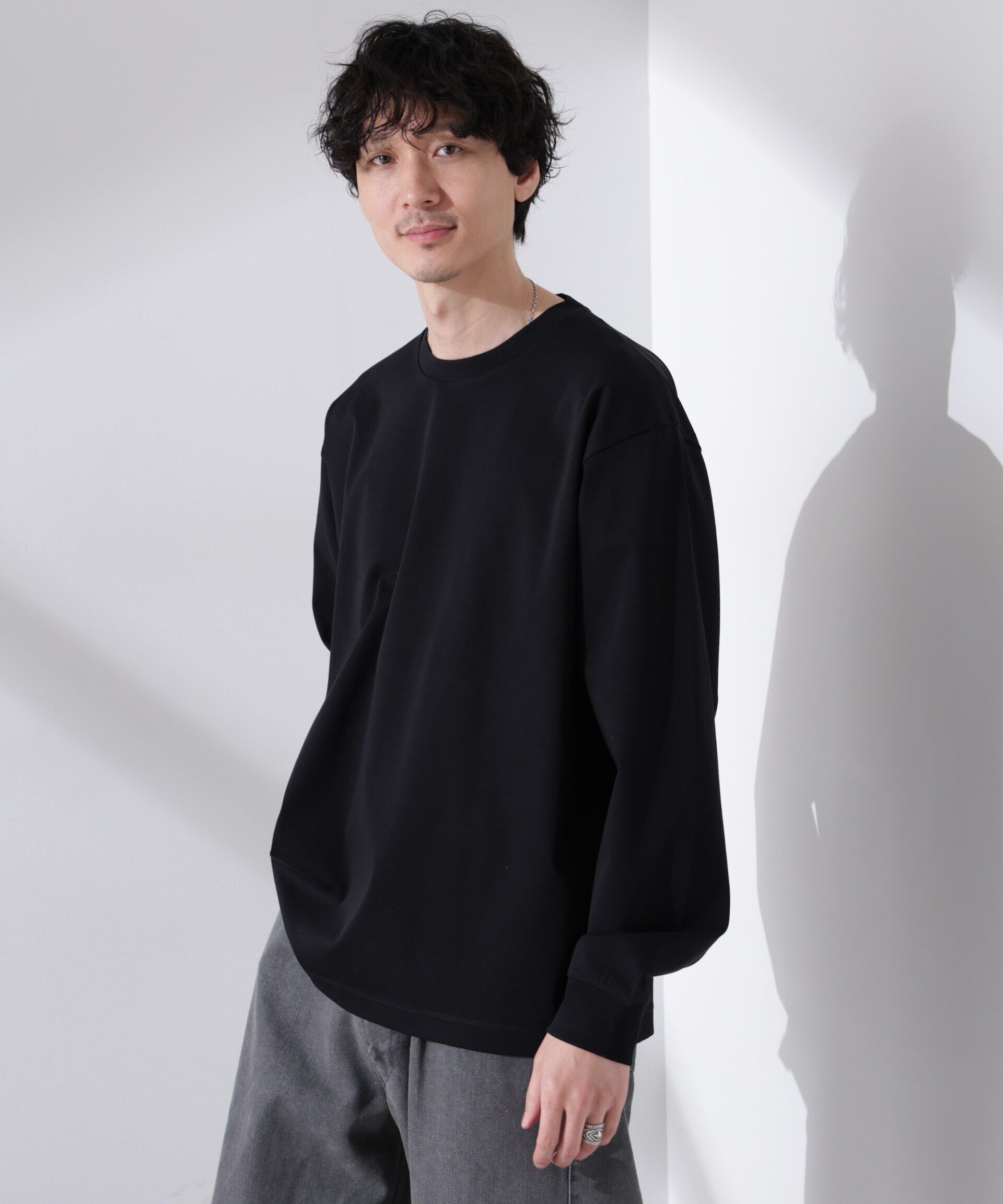 nano･universe「アンチスメル BIG クルーネックTシャツ 長袖」|Tシャツ・カットソー|ブラック