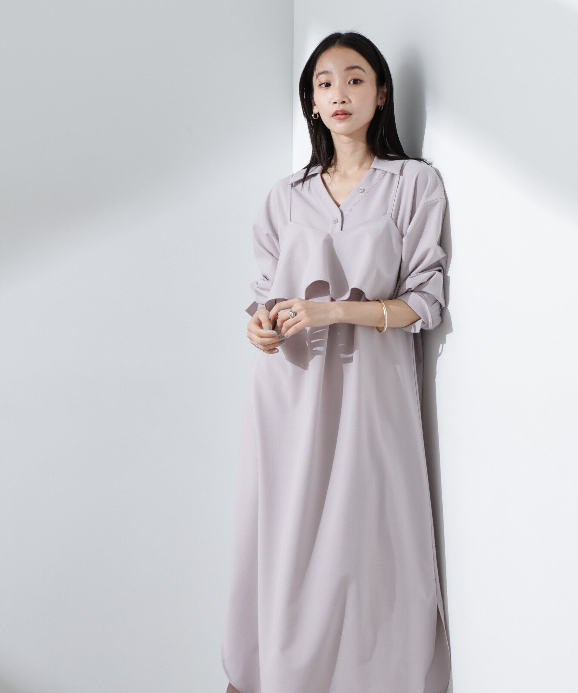 nano･universe「キャミソールビスチェ＋スキッパーワンピースSET」|ワンピース|グレー