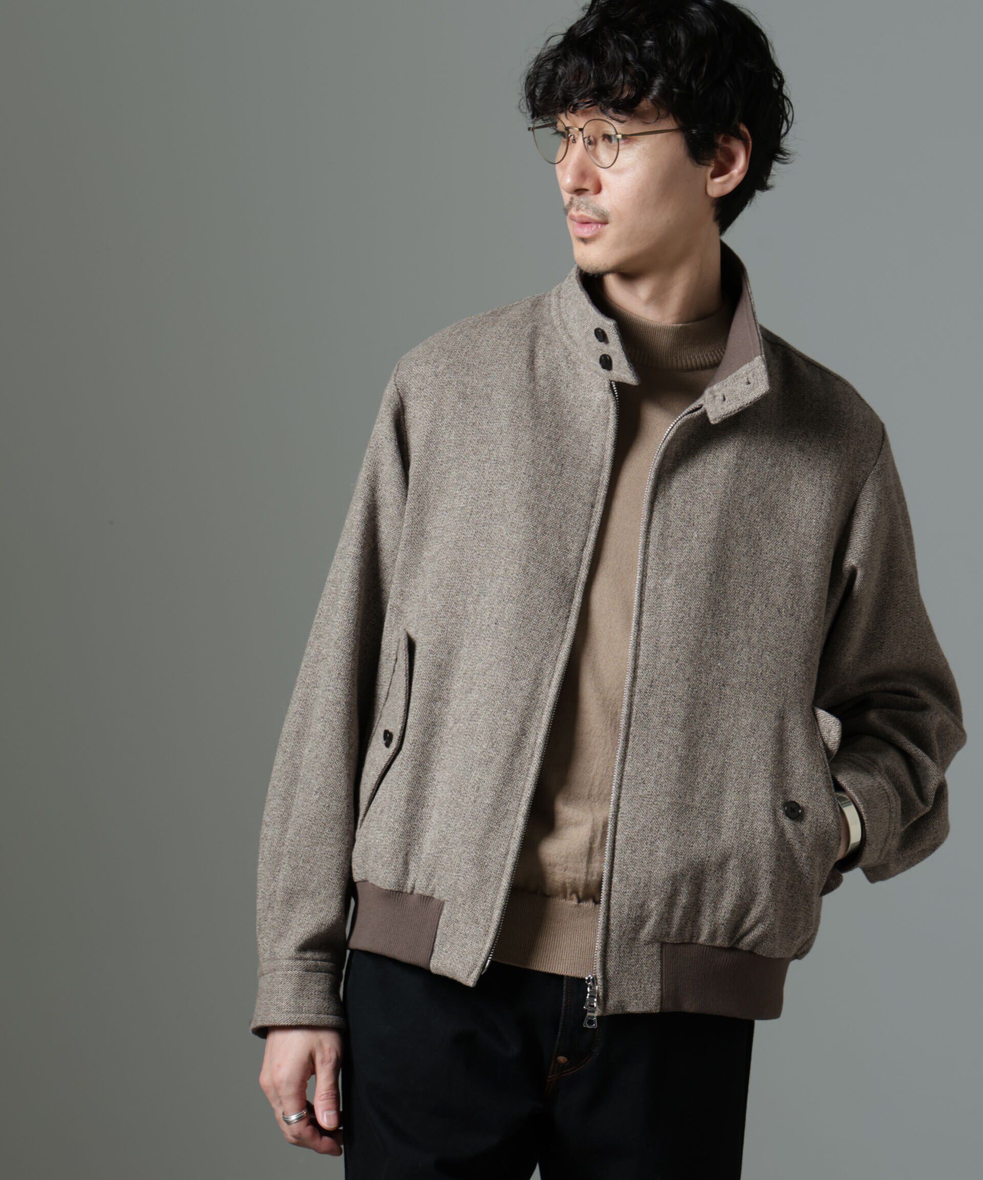 nano･universe「ツイードハリントンジャケット」|ブルゾン・スタジャン|モカ3