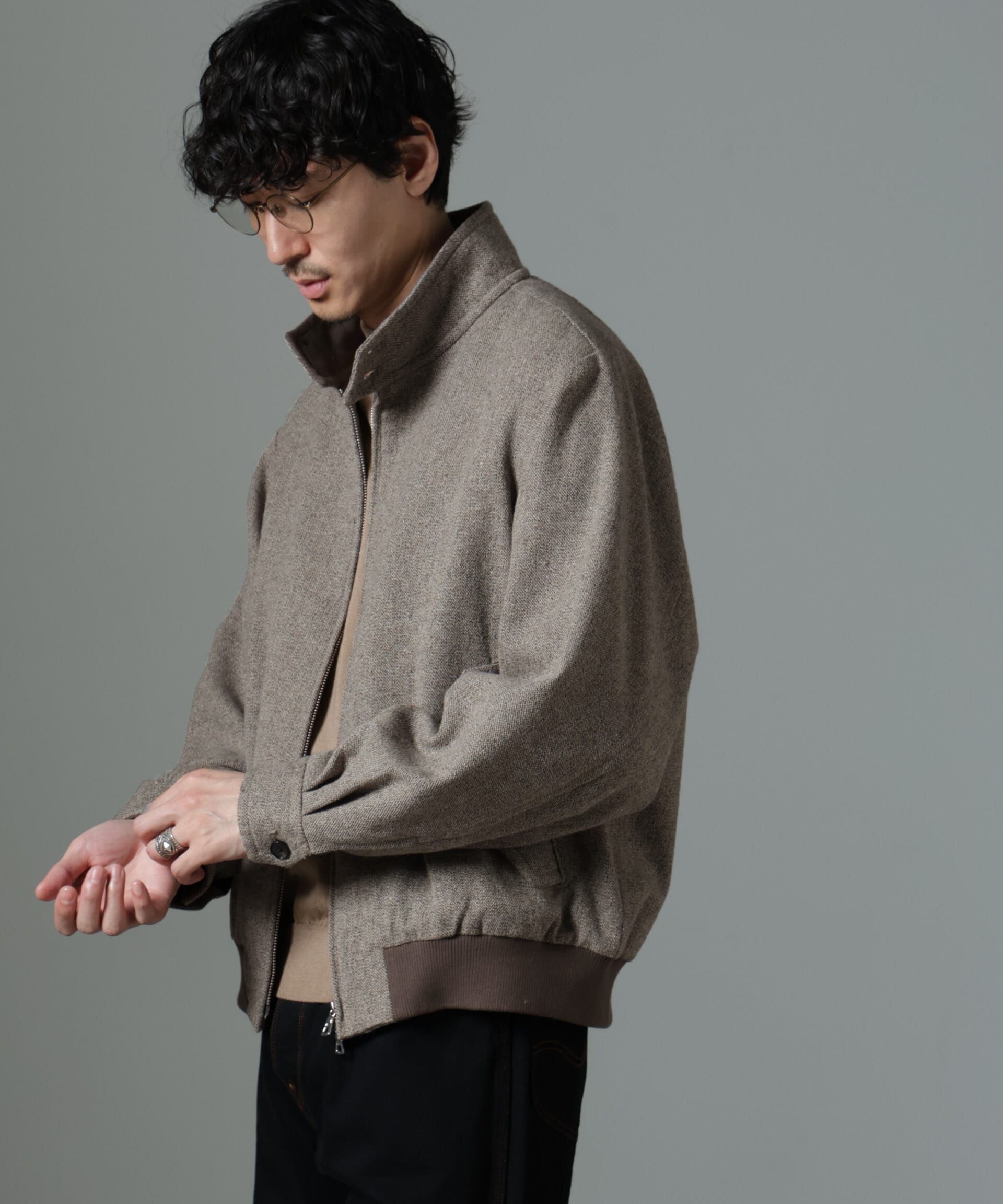 nano･universe「ツイードハリントンジャケット」|ブルゾン・スタジャン|