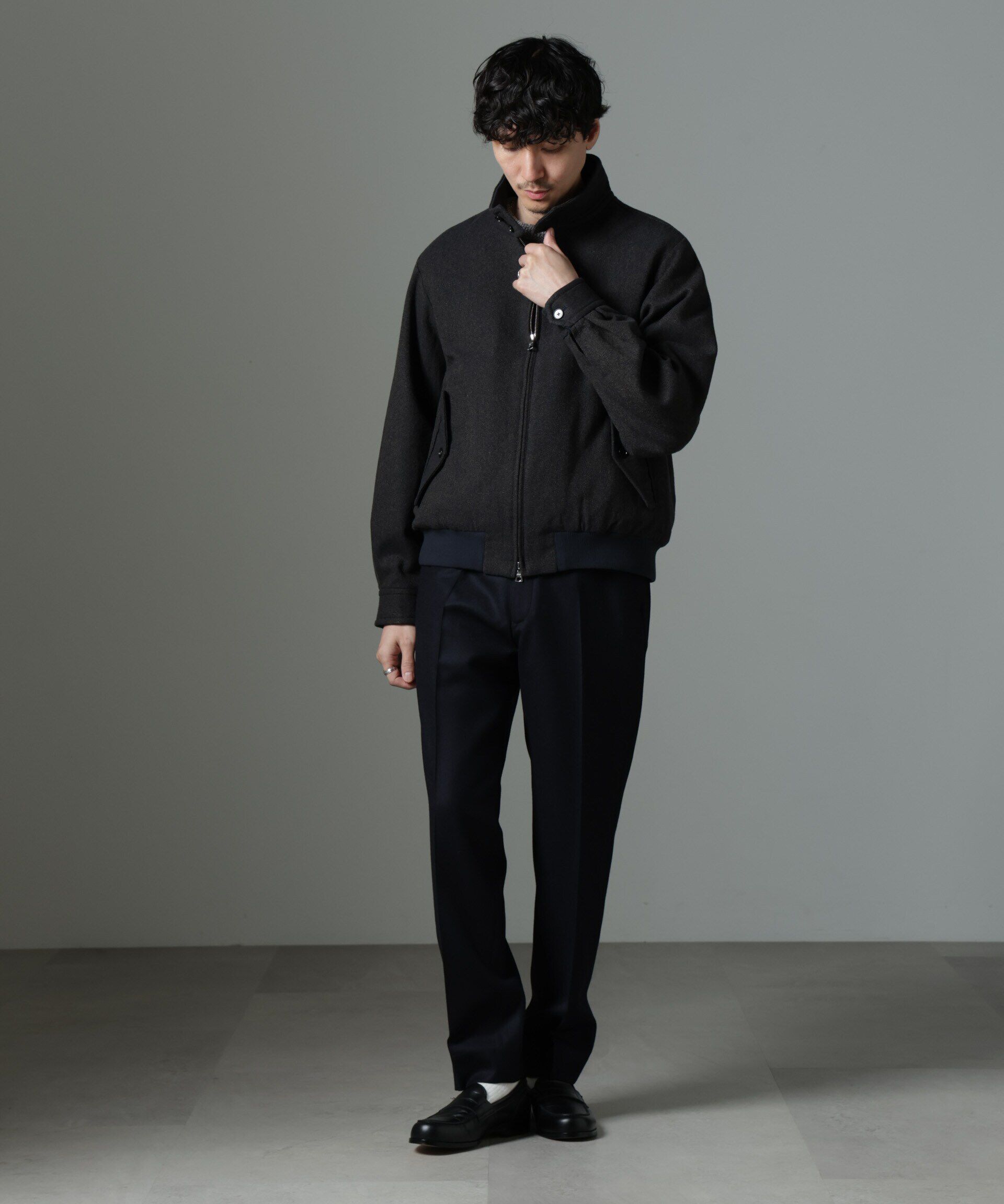 nano･universe「ツイードハリントンジャケット」|ブルゾン・スタジャン|