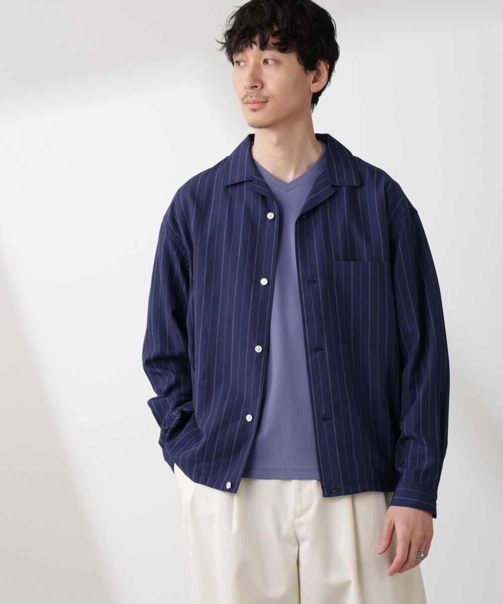 nano･universe「リネンブレンドピンストライプブルゾン（セットアップ可）」|ブルゾン・スタジャン|ネイビー