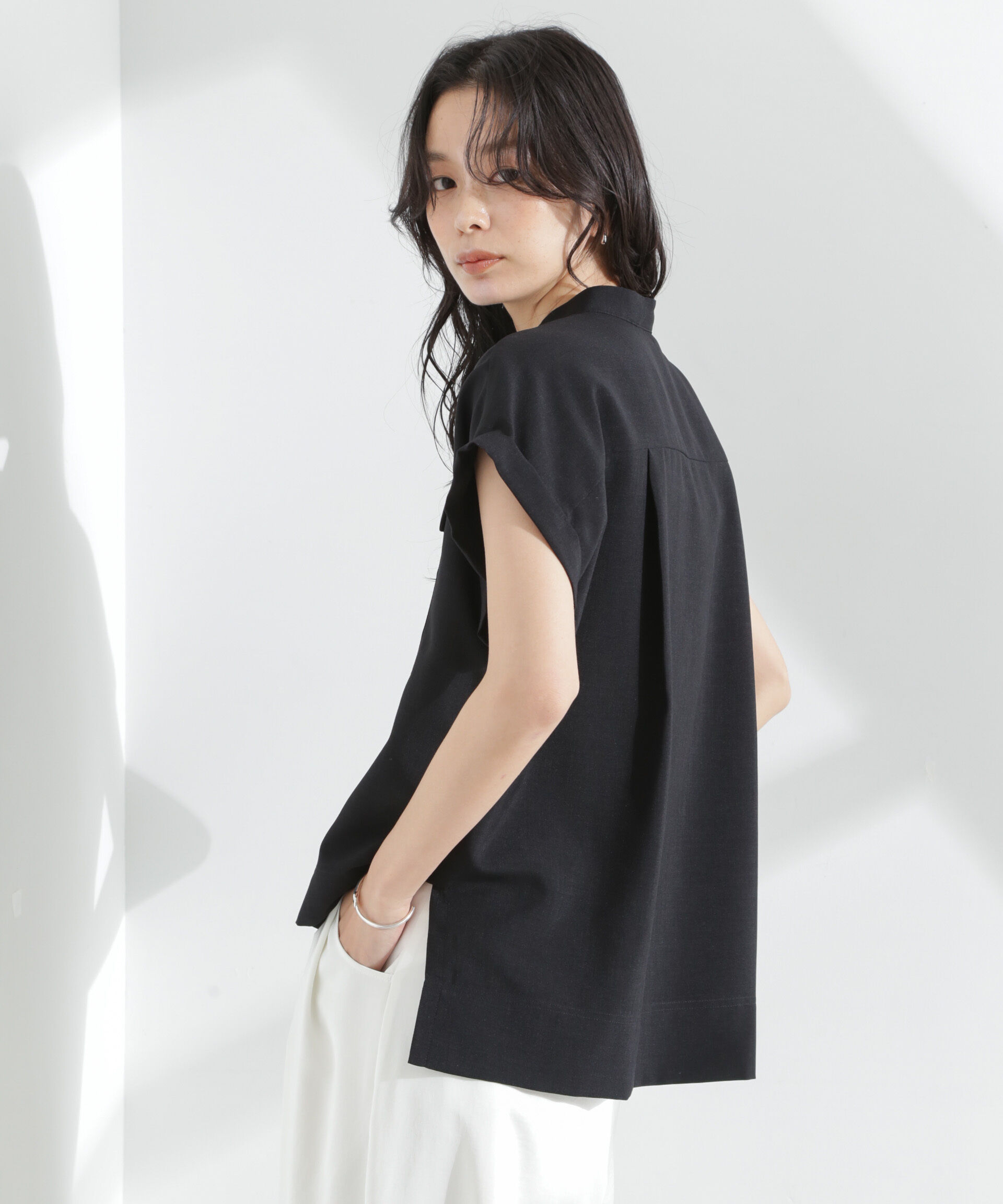 nano･universe「メランジドライ スタンドポケットシャツ(セットアップ可)」|シャツ・ブラウス|