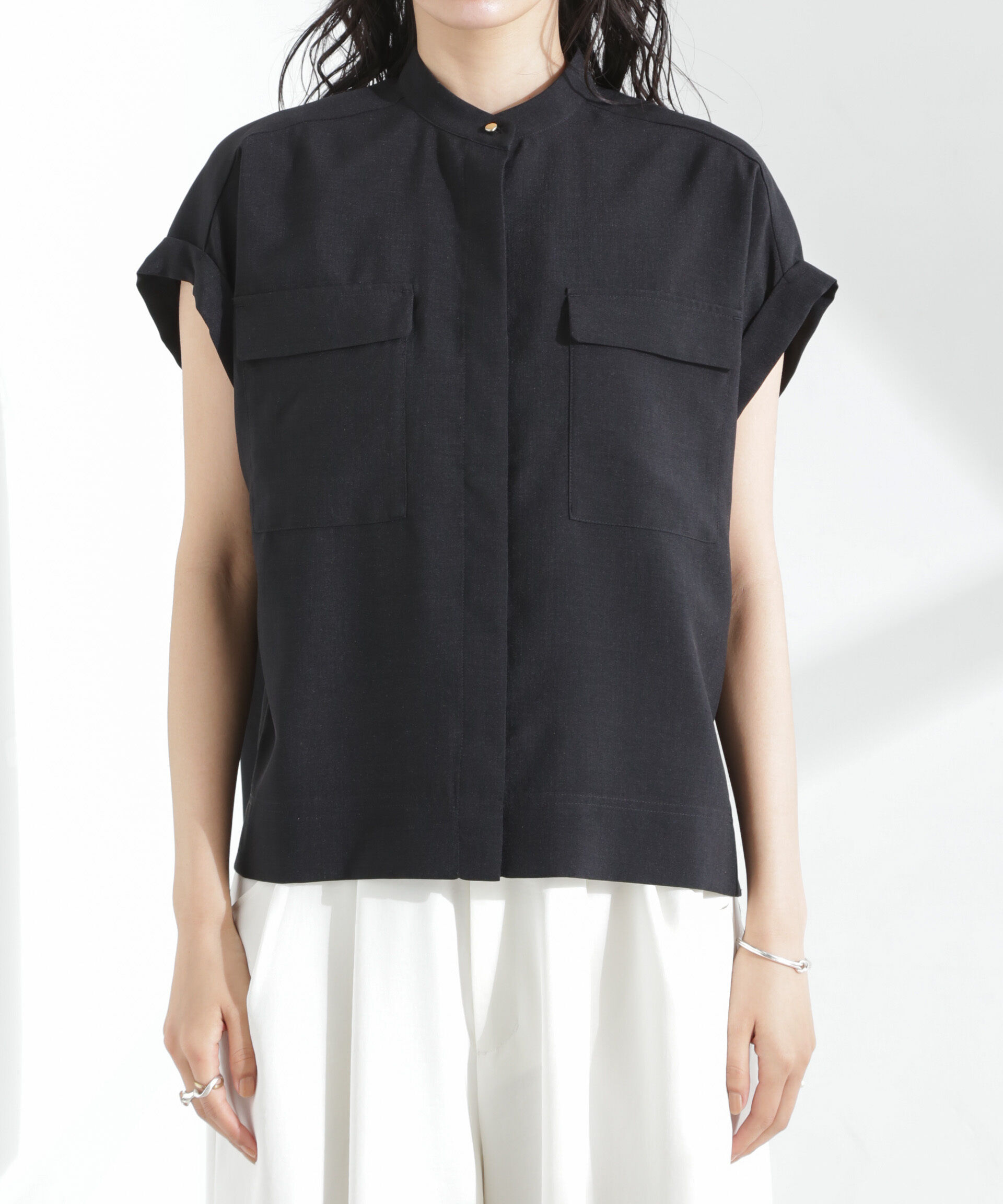 nano･universe「メランジドライ スタンドポケットシャツ(セットアップ可)」|シャツ・ブラウス|