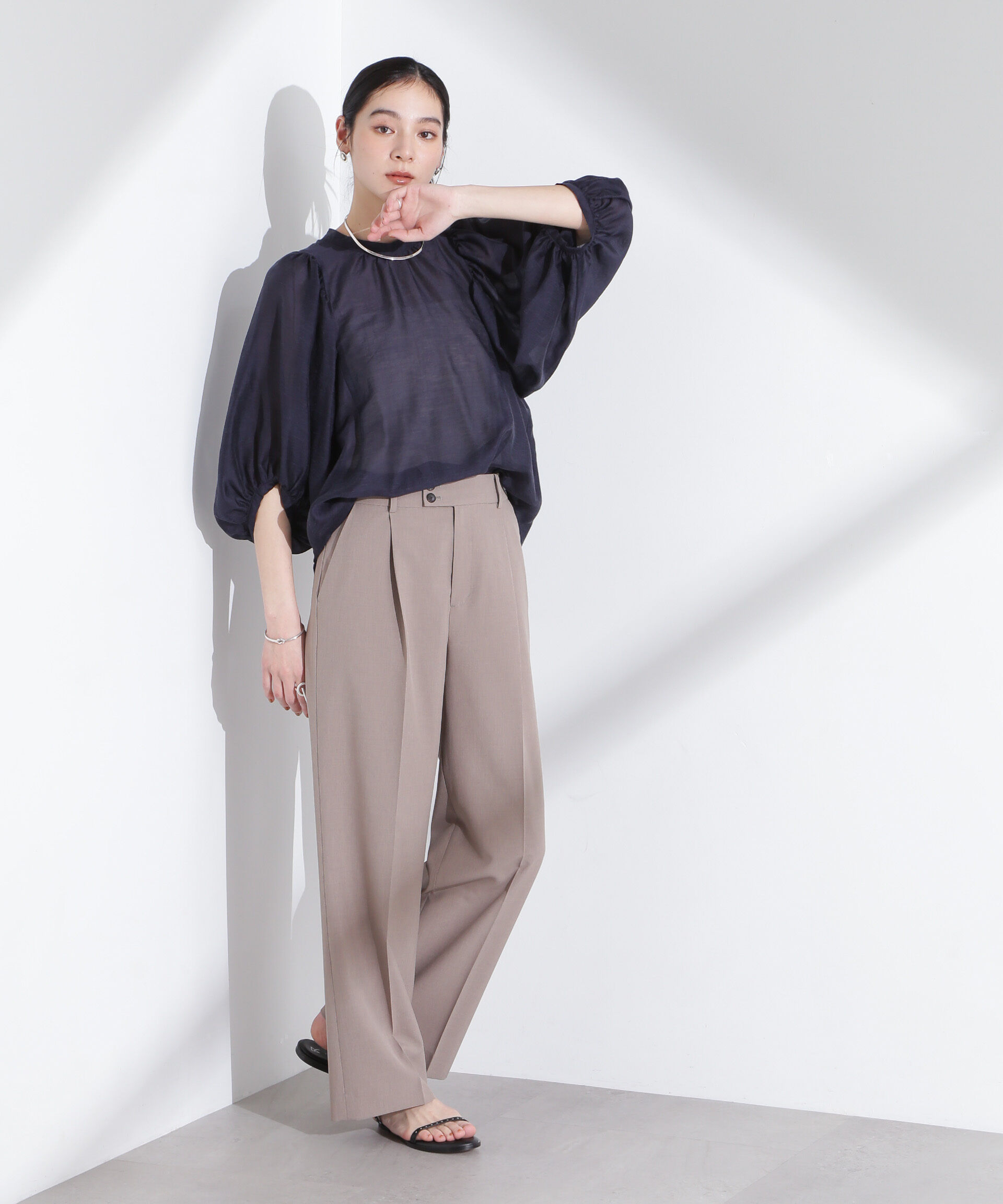 nano･universe「リネン混シアーボリュームスリーブブラウス」|シャツ・ブラウス|