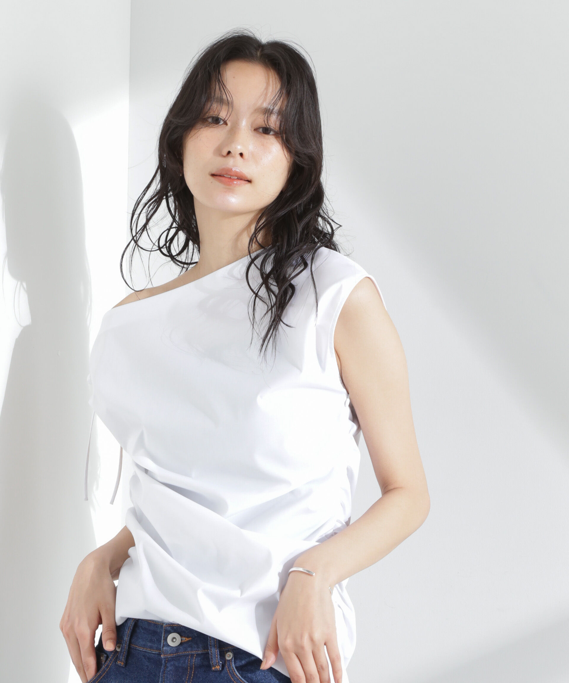 nano･universe「アシンメトリーギャザートップス」|シャツ・ブラウス|