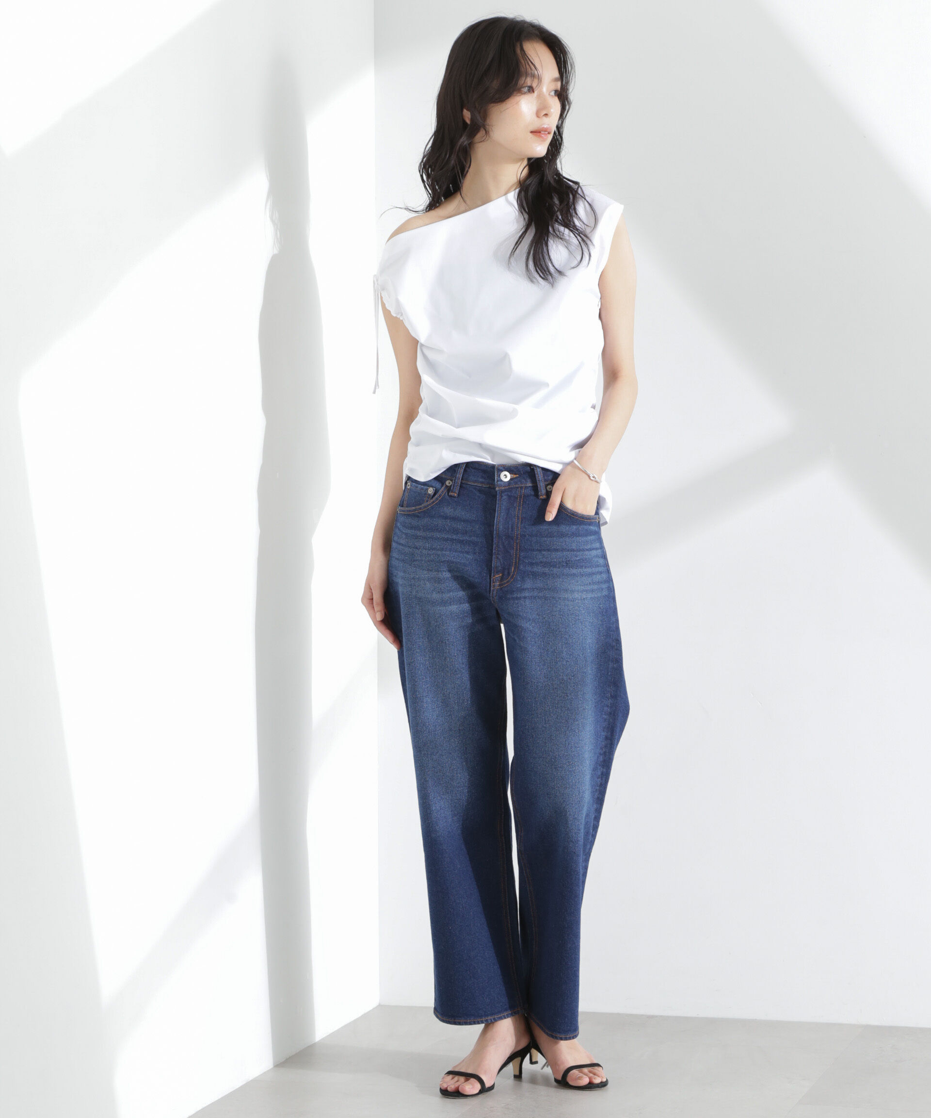 nano･universe「アシンメトリーギャザートップス」|シャツ・ブラウス|