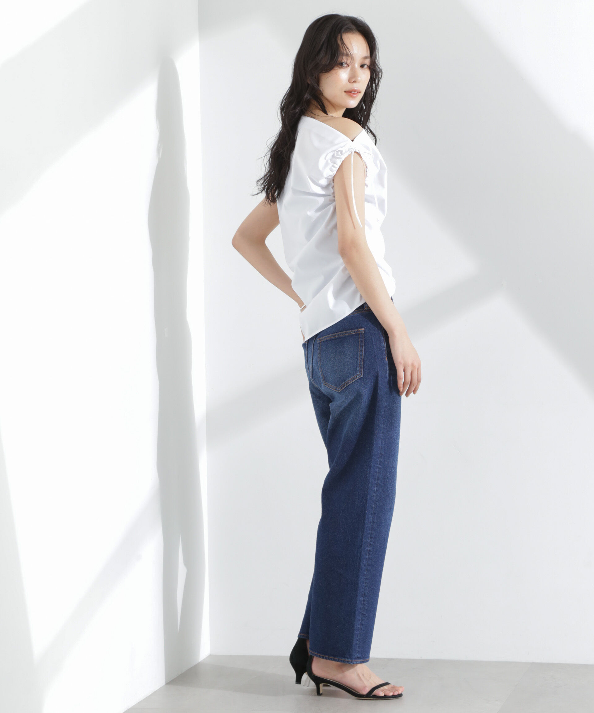 nano･universe「アシンメトリーギャザートップス」|シャツ・ブラウス|