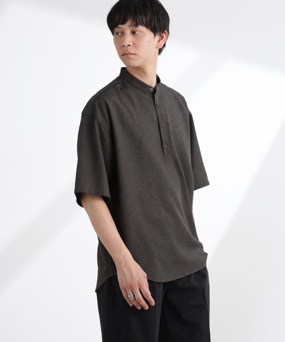 nano･universe「テックリネンバンドカラープルオーバーシャツ 半袖」|シャツ・ブラウス|