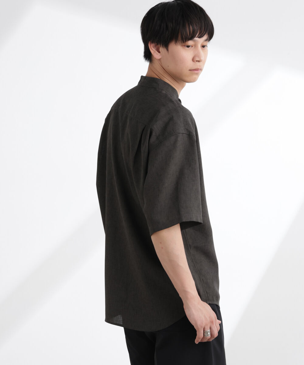 nano･universe「テックリネンバンドカラープルオーバーシャツ 半袖」|シャツ・ブラウス|