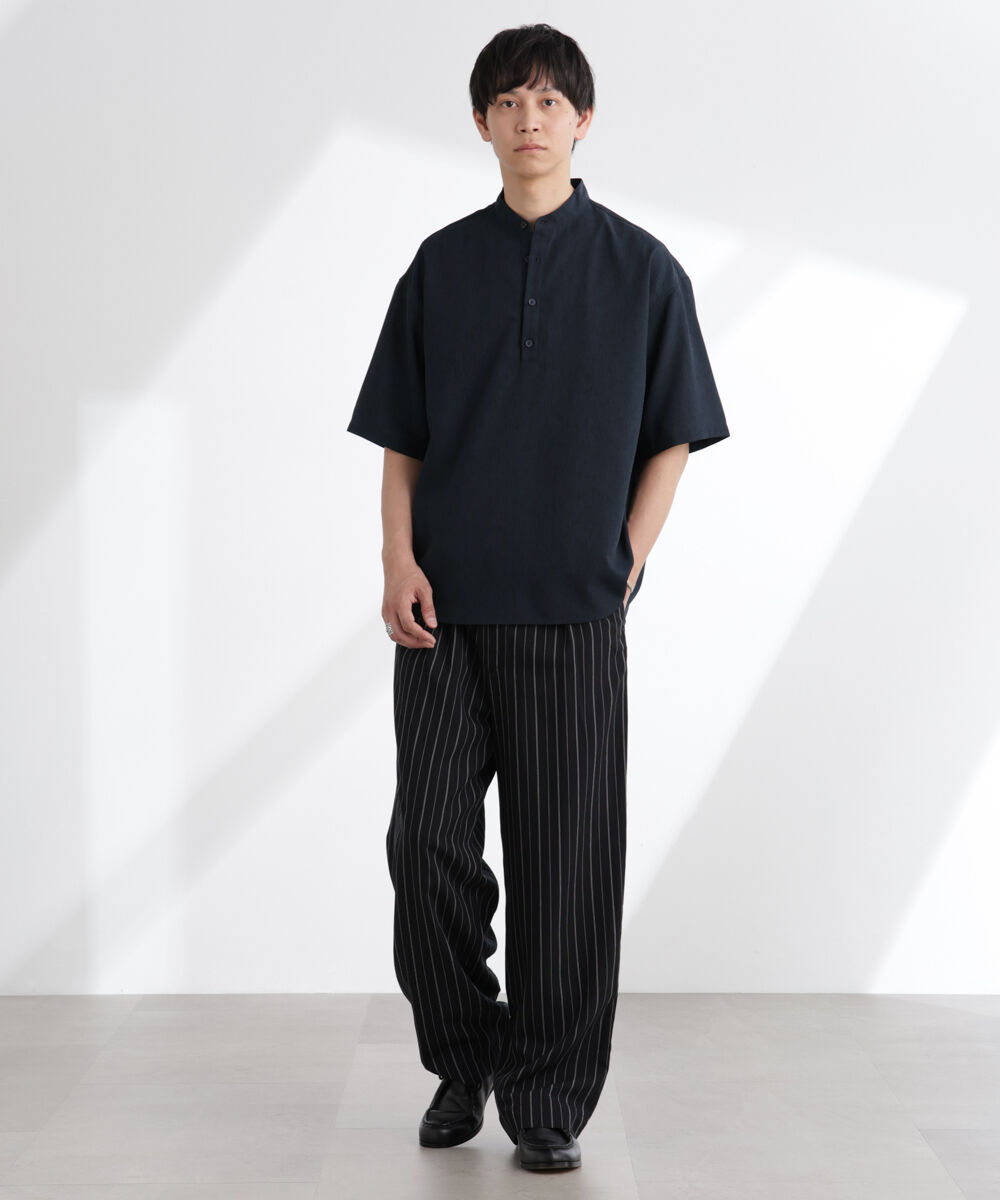 nano･universe「テックリネンバンドカラープルオーバーシャツ 半袖」|シャツ・ブラウス|