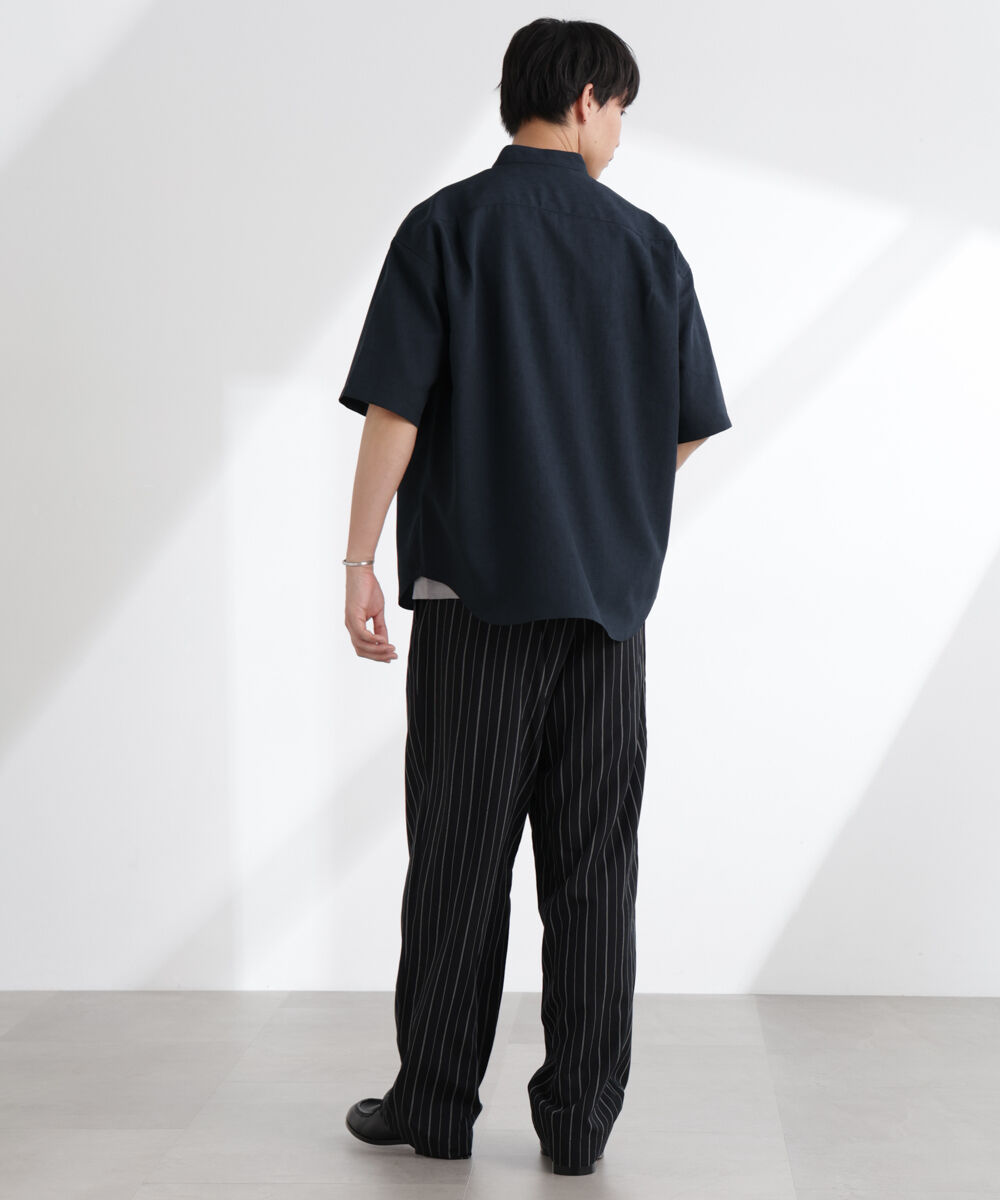 nano･universe「テックリネンバンドカラープルオーバーシャツ 半袖」|シャツ・ブラウス|