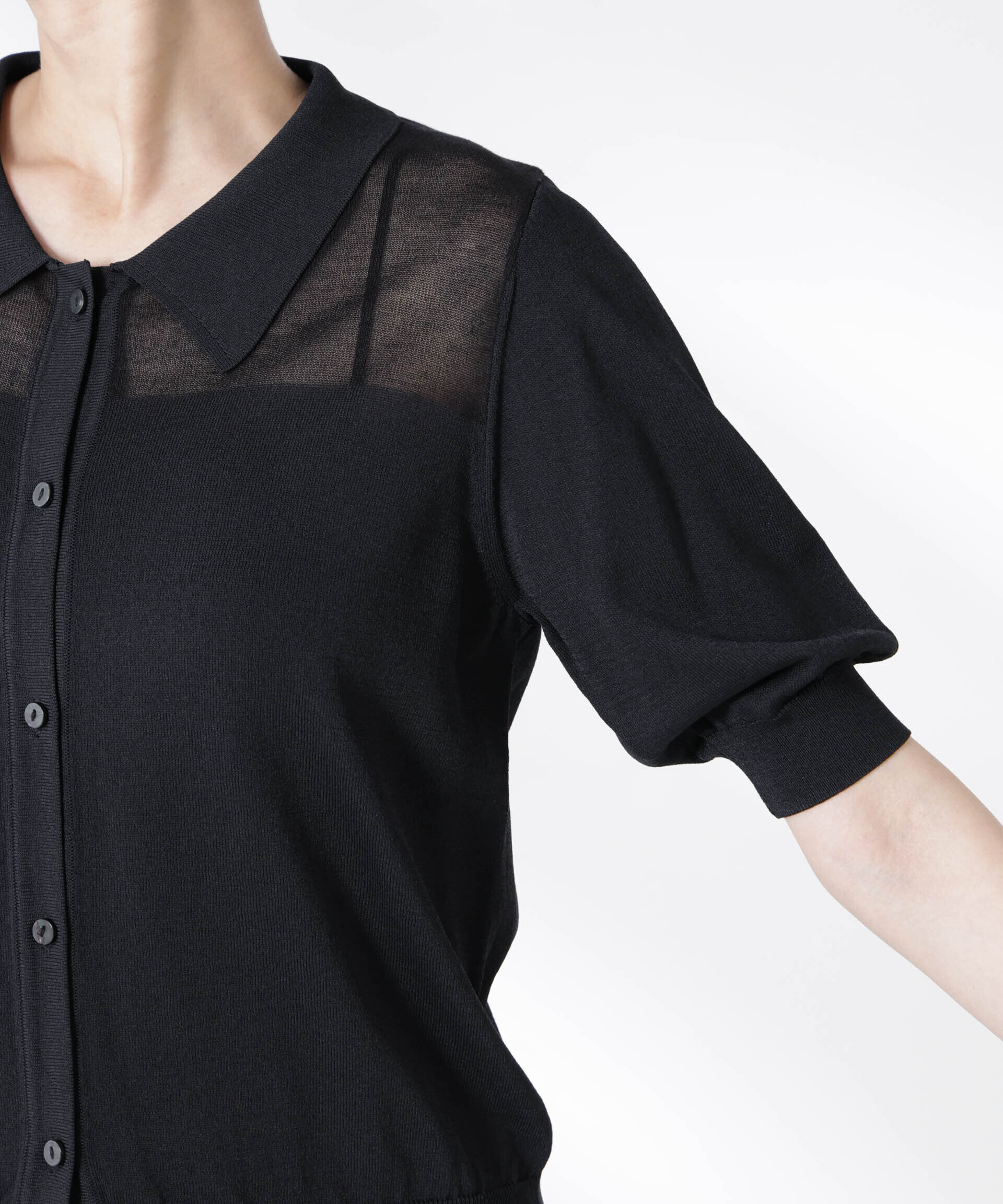 nano･universe「シアー切り替え半袖ニットカーディガン」|ニット・セーター|