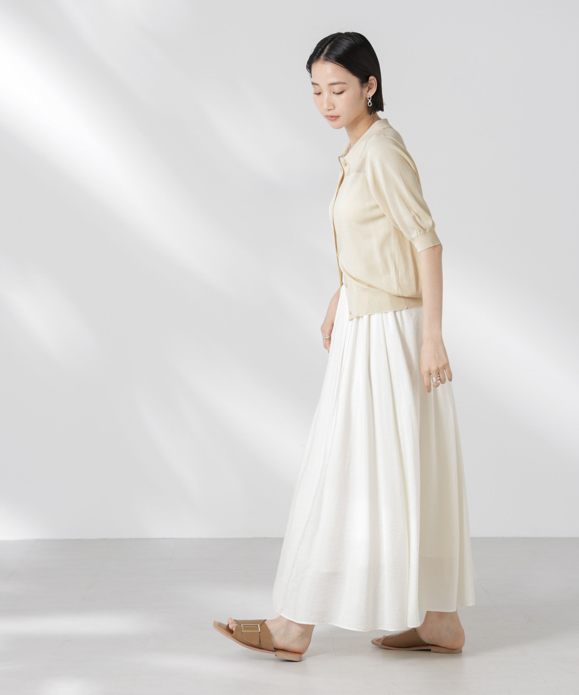 nano･universe「シアー切り替え半袖ニットカーディガン」|ニット・セーター|