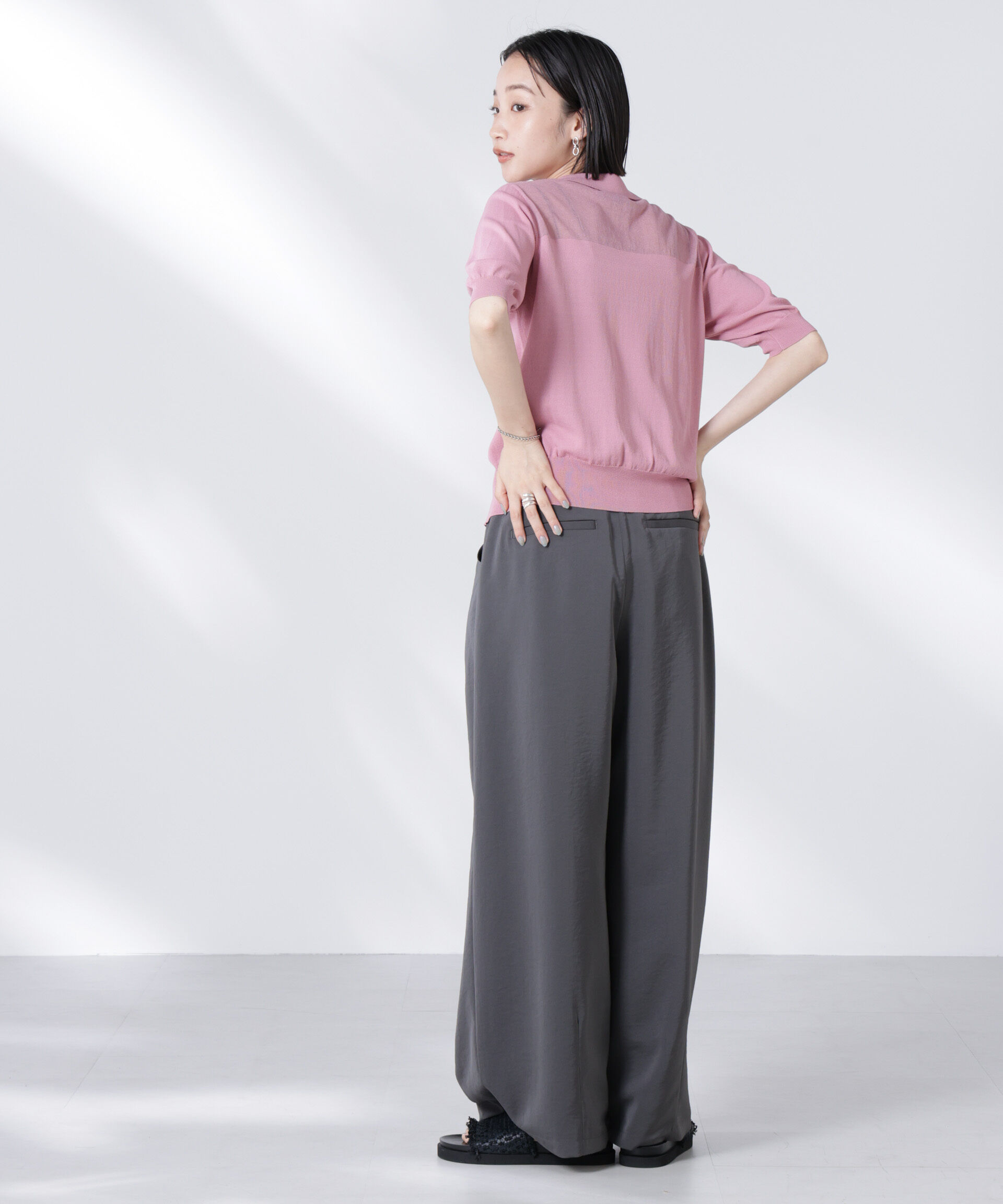 nano･universe「シアー切り替え半袖ニットカーディガン」|ニット・セーター|