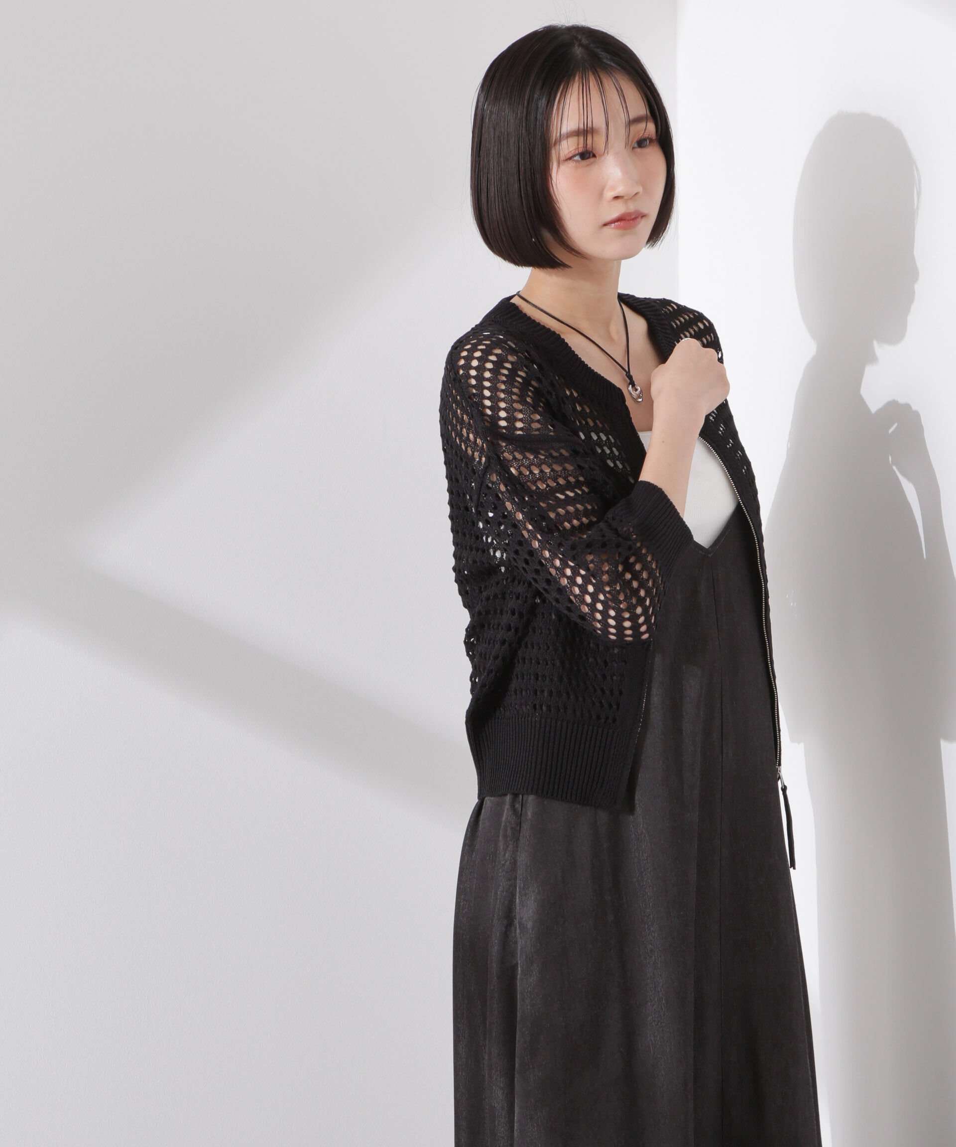 nano･universe「メッシュニットジップカーディガン」|ニット・セーター|