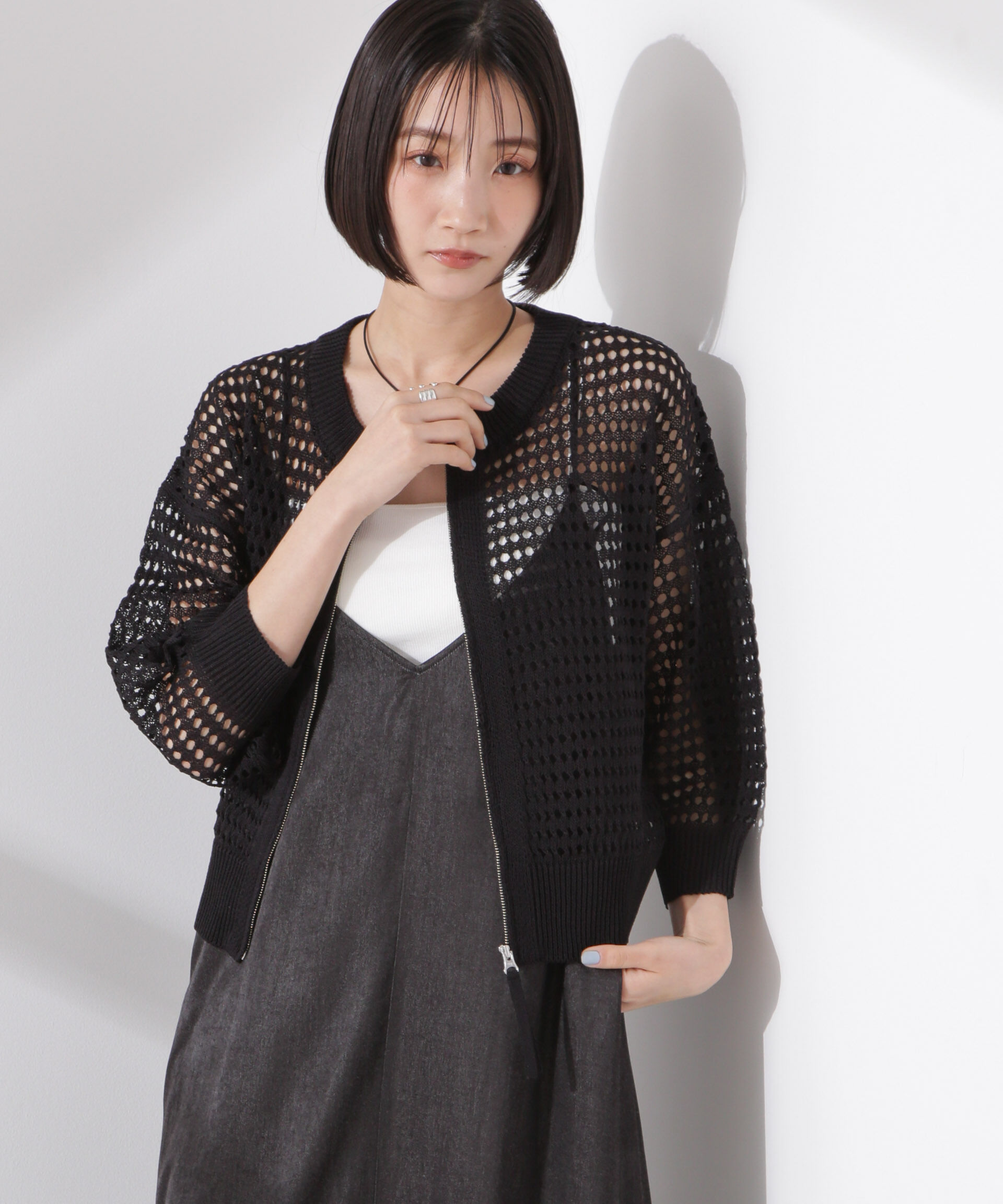 nano･universe「メッシュニットジップカーディガン」|ニット・セーター|