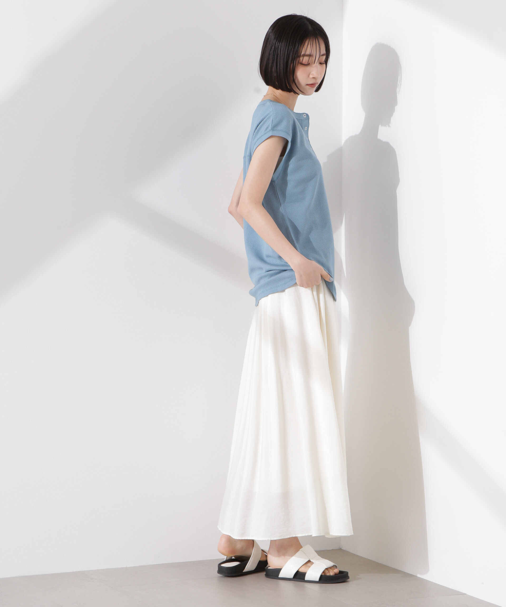 nano･universe「ワッフルヘンリーノースリーブトップス」|Tシャツ・カットソー|