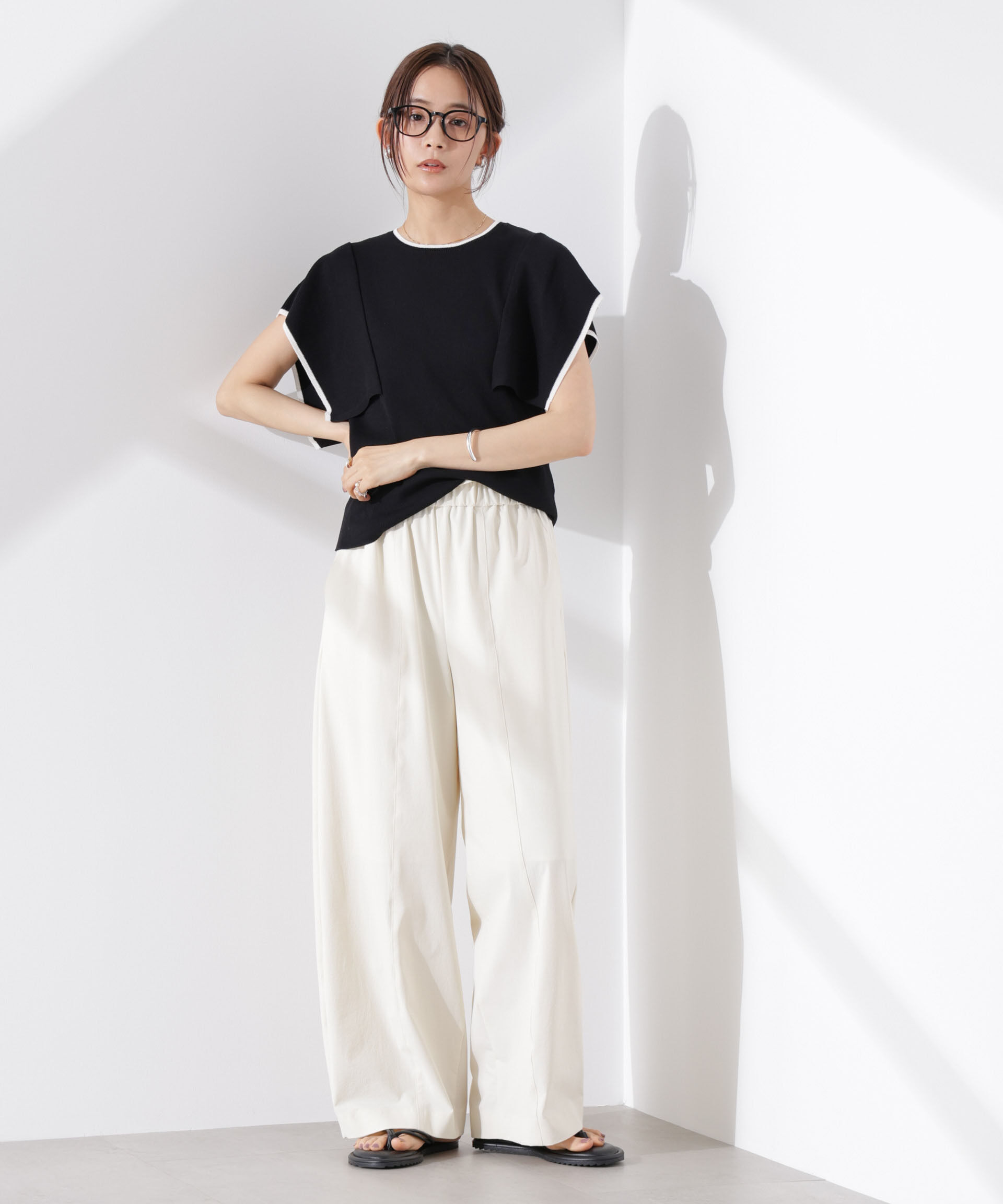 nano･universe「スクエアスリーブバイカラーニット」|ニット・セーター|