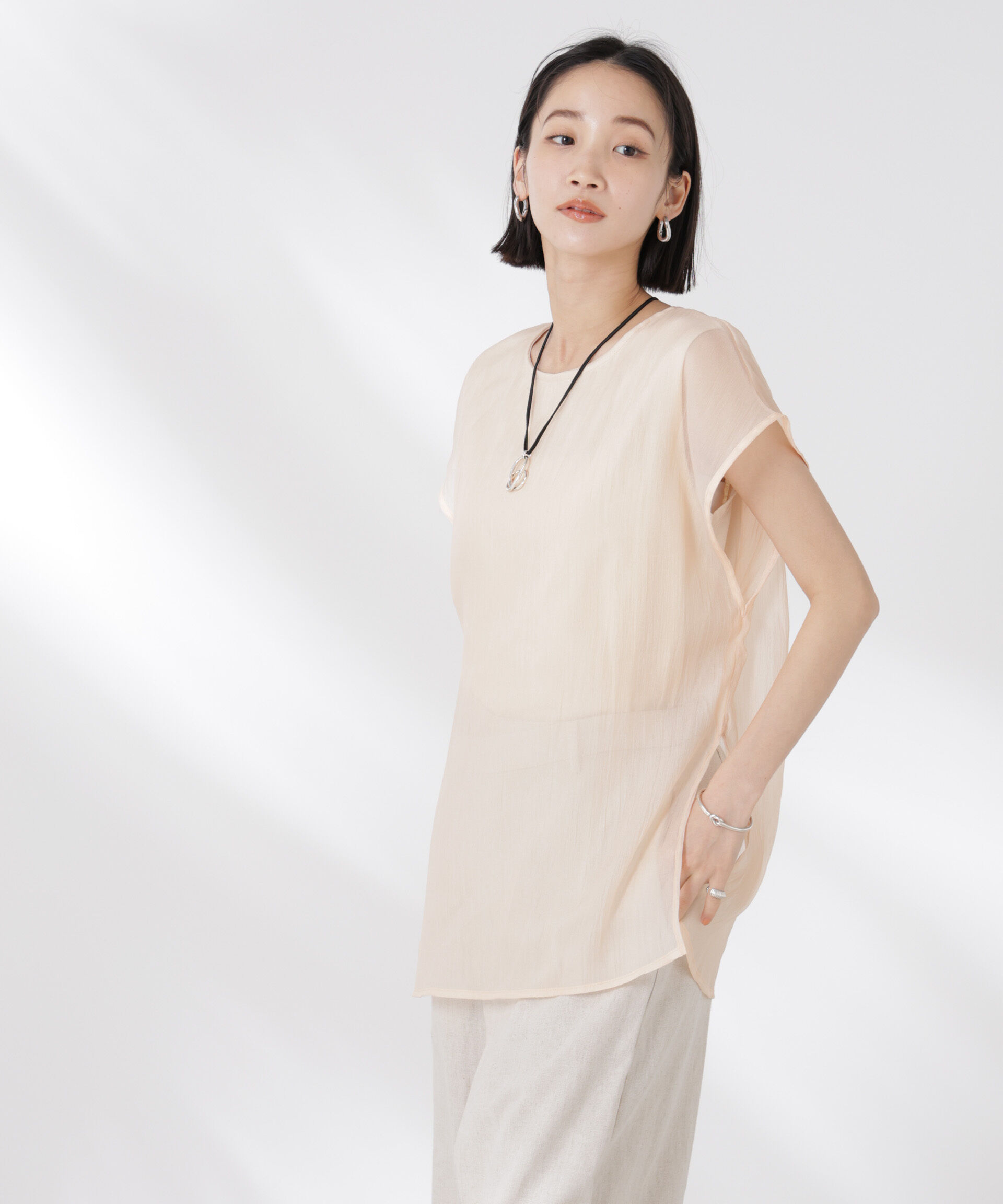 nano･universe「シアーレイヤードノースリーブカットトップス」|Tシャツ・カットソー|