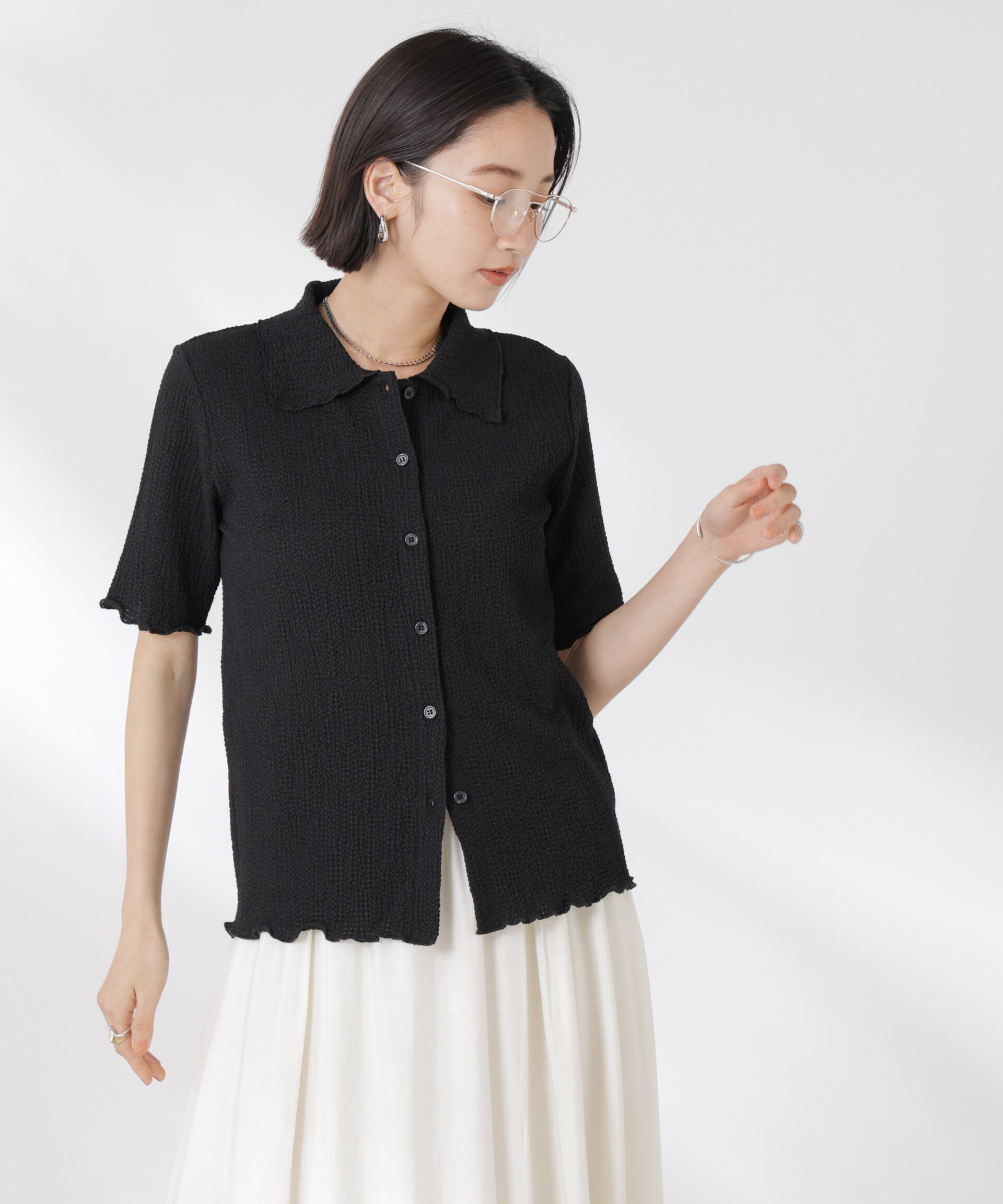 nano･universe「衿付カットジャガードメロートップス」|Tシャツ・カットソー|