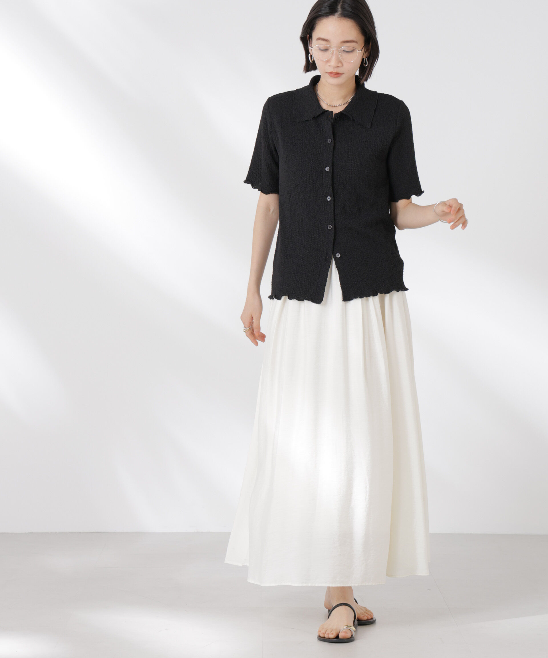 nano･universe「衿付カットジャガードメロートップス」|Tシャツ・カットソー|