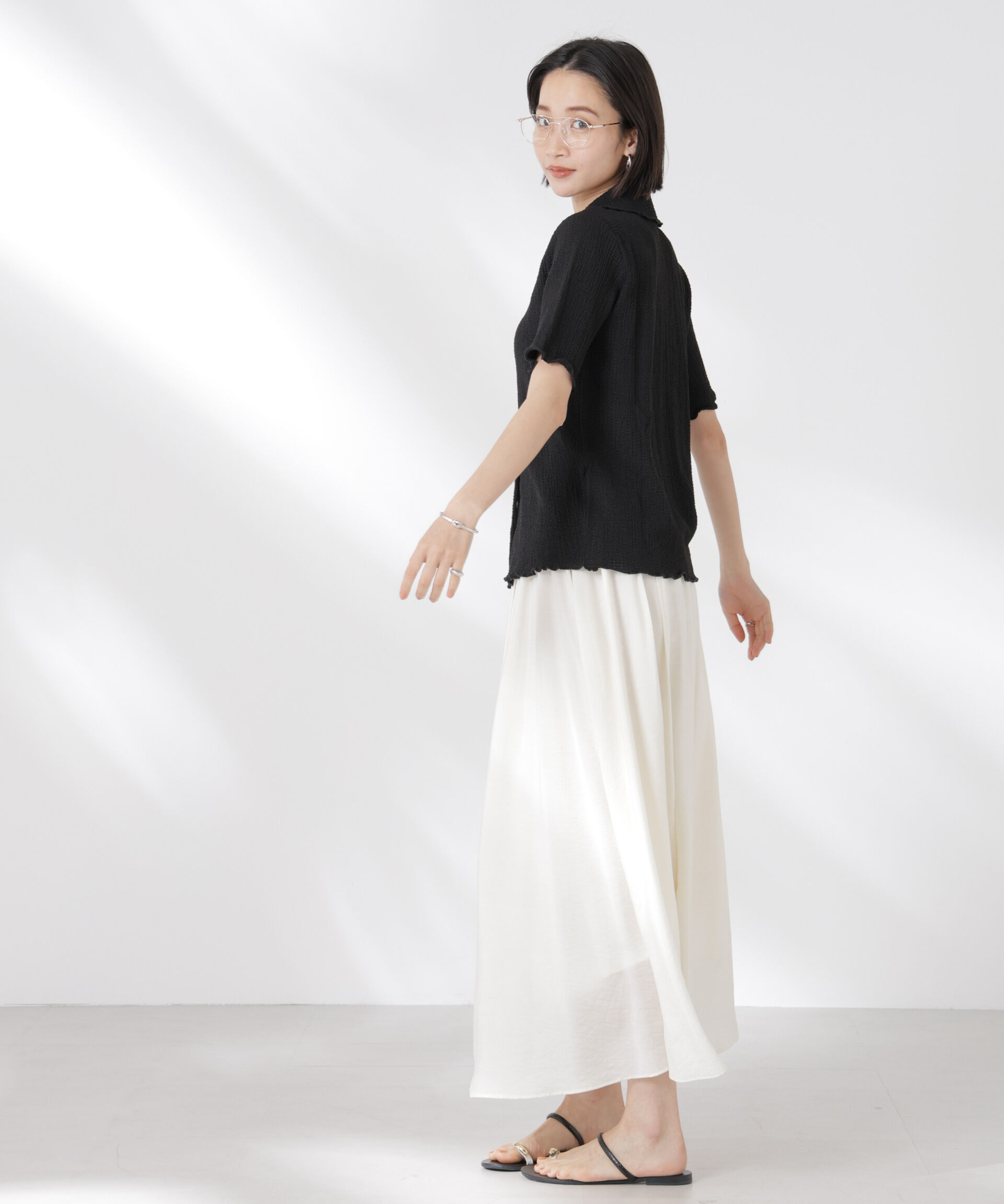 nano･universe「衿付カットジャガードメロートップス」|Tシャツ・カットソー|