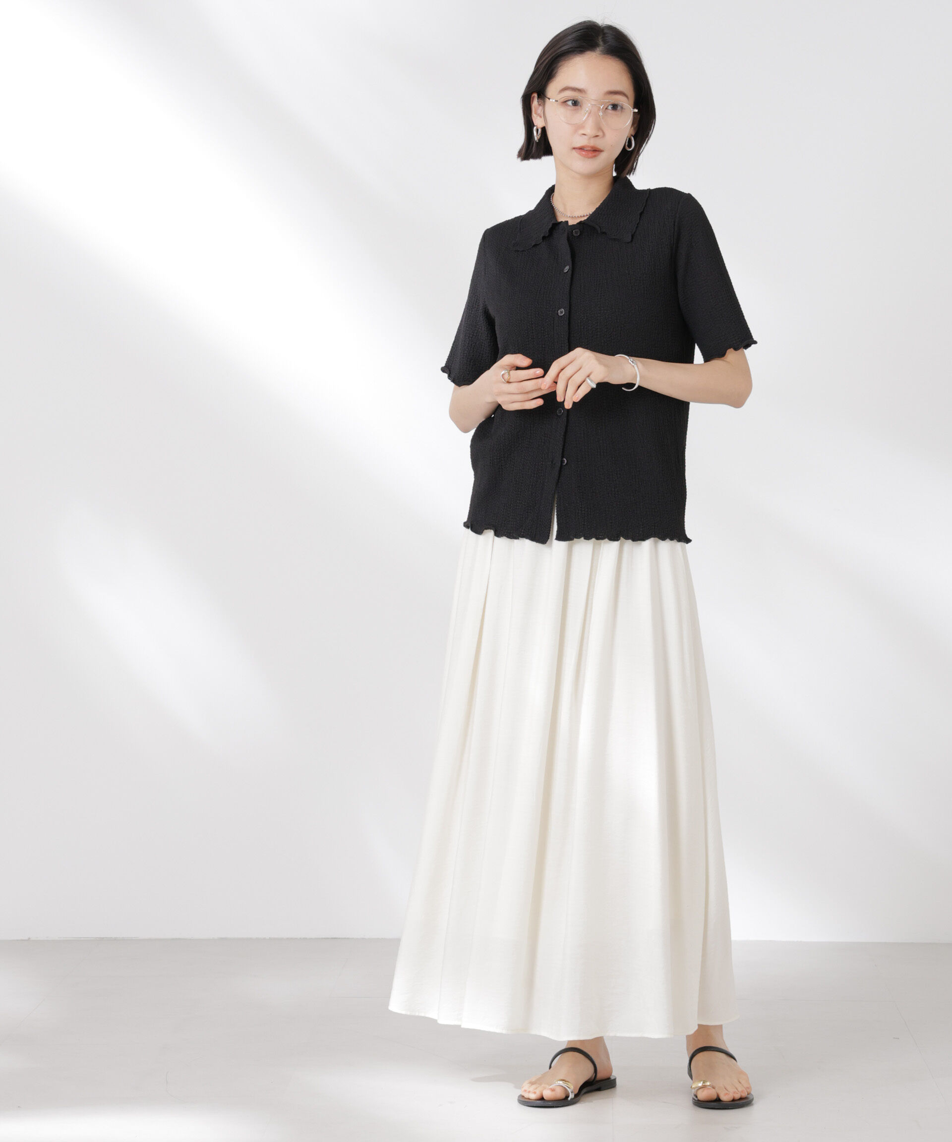 nano･universe「衿付カットジャガードメロートップス」|Tシャツ・カットソー|