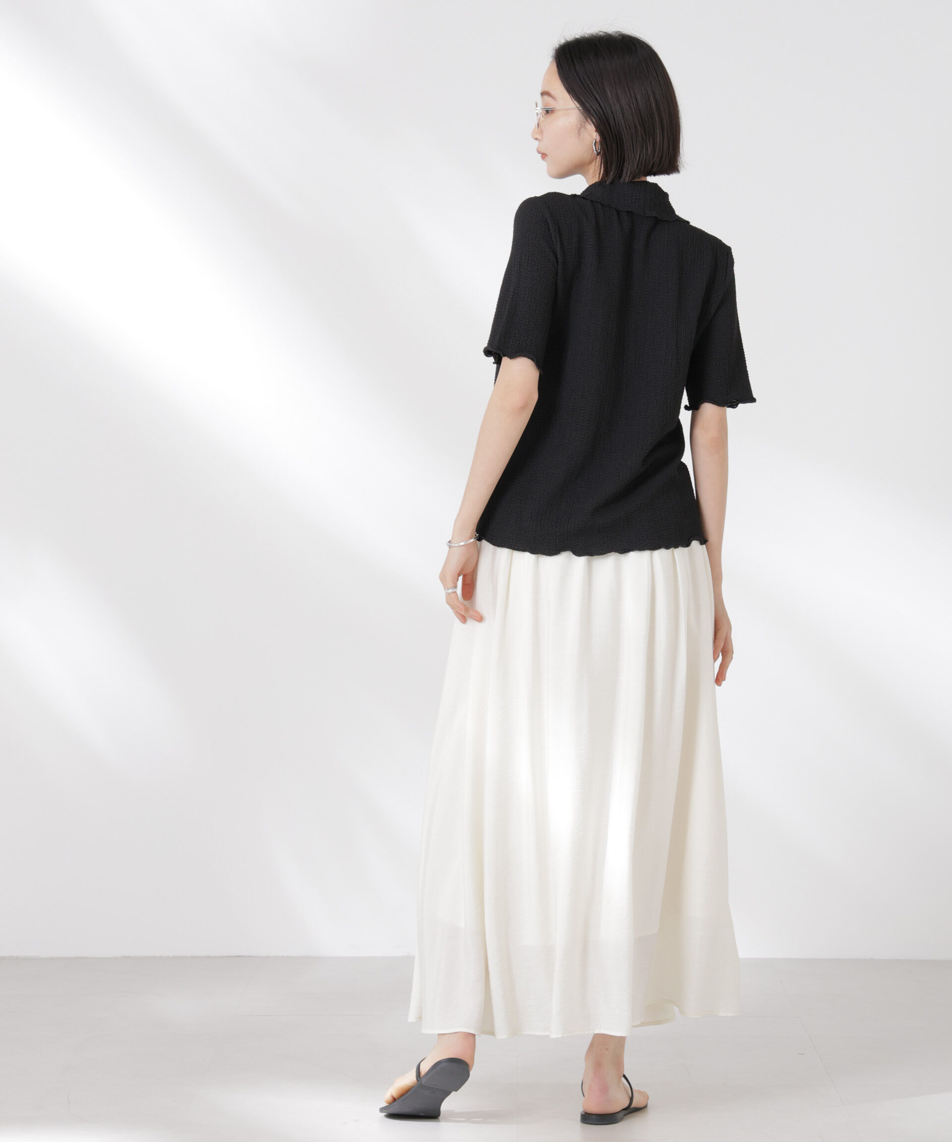 nano･universe「衿付カットジャガードメロートップス」|Tシャツ・カットソー|