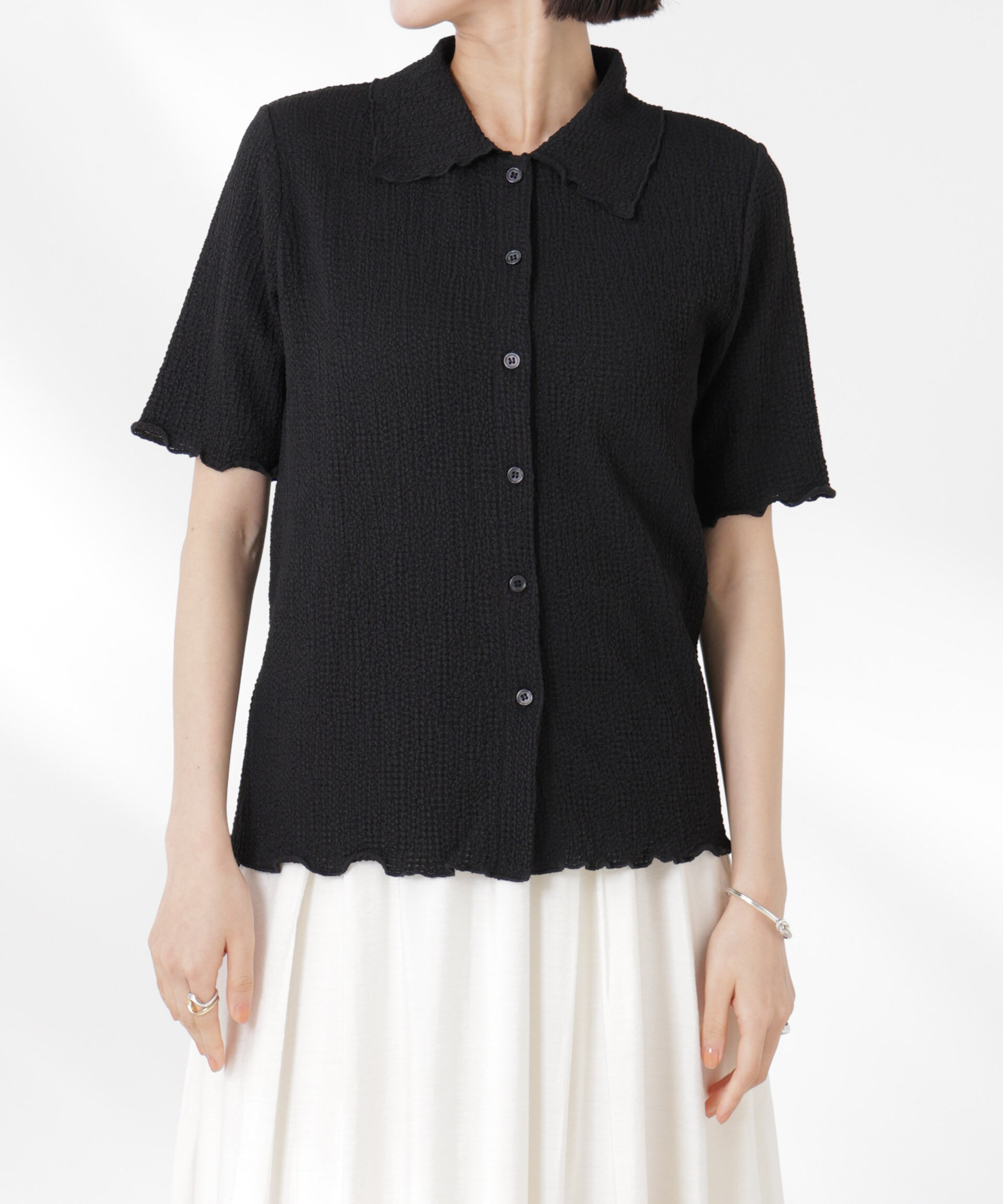 nano･universe「衿付カットジャガードメロートップス」|Tシャツ・カットソー|