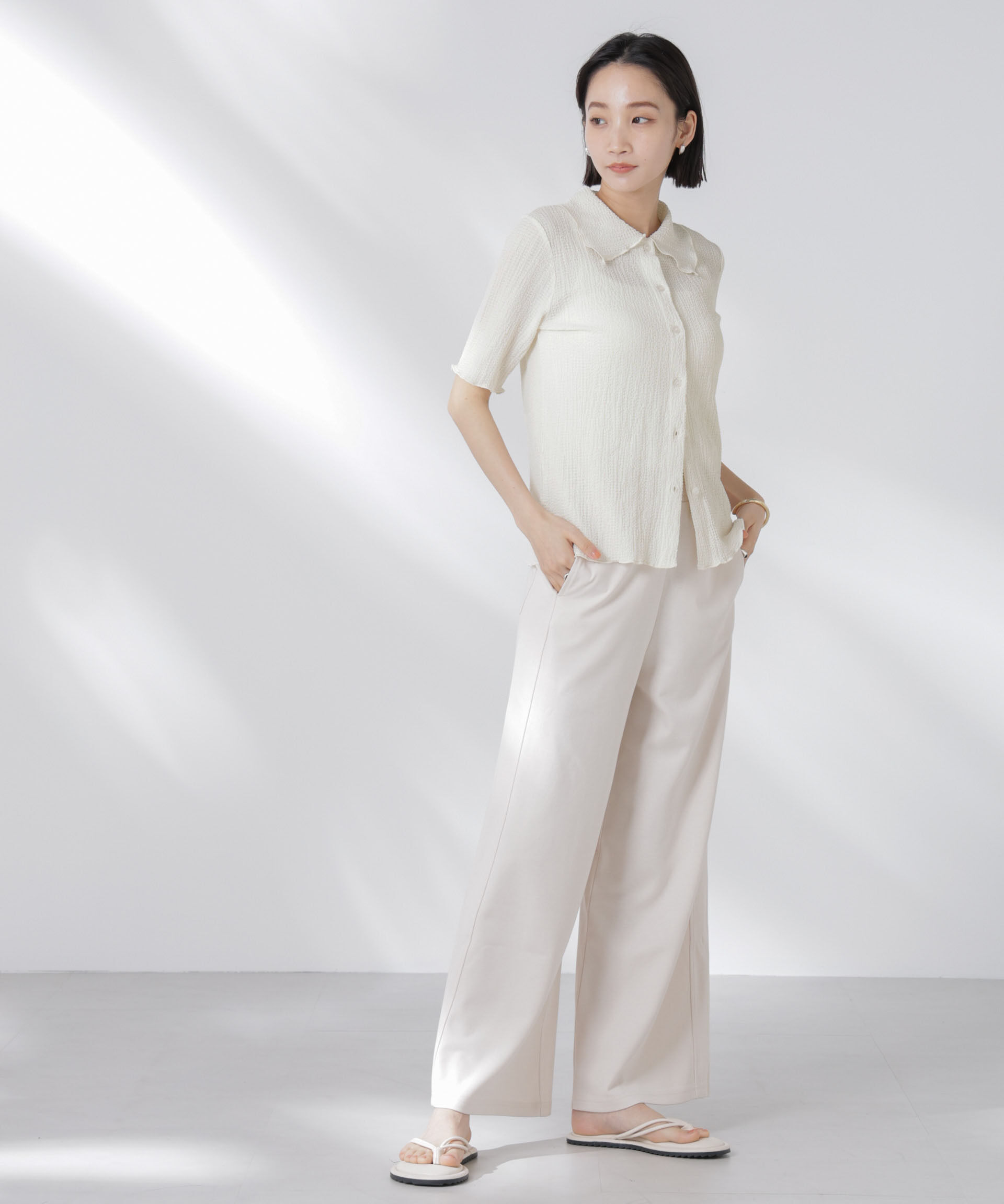 nano･universe「衿付カットジャガードメロートップス」|Tシャツ・カットソー|