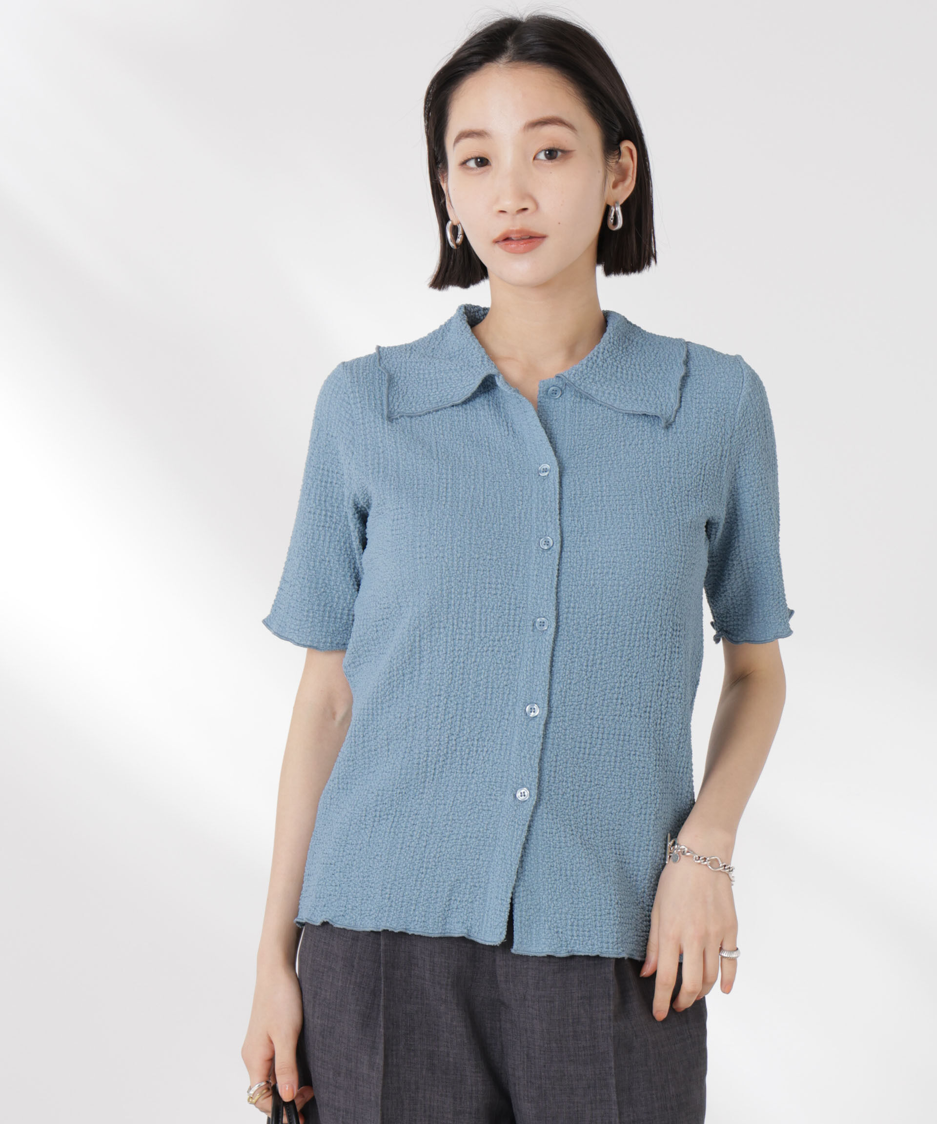 nano･universe「衿付カットジャガードメロートップス」|Tシャツ・カットソー|