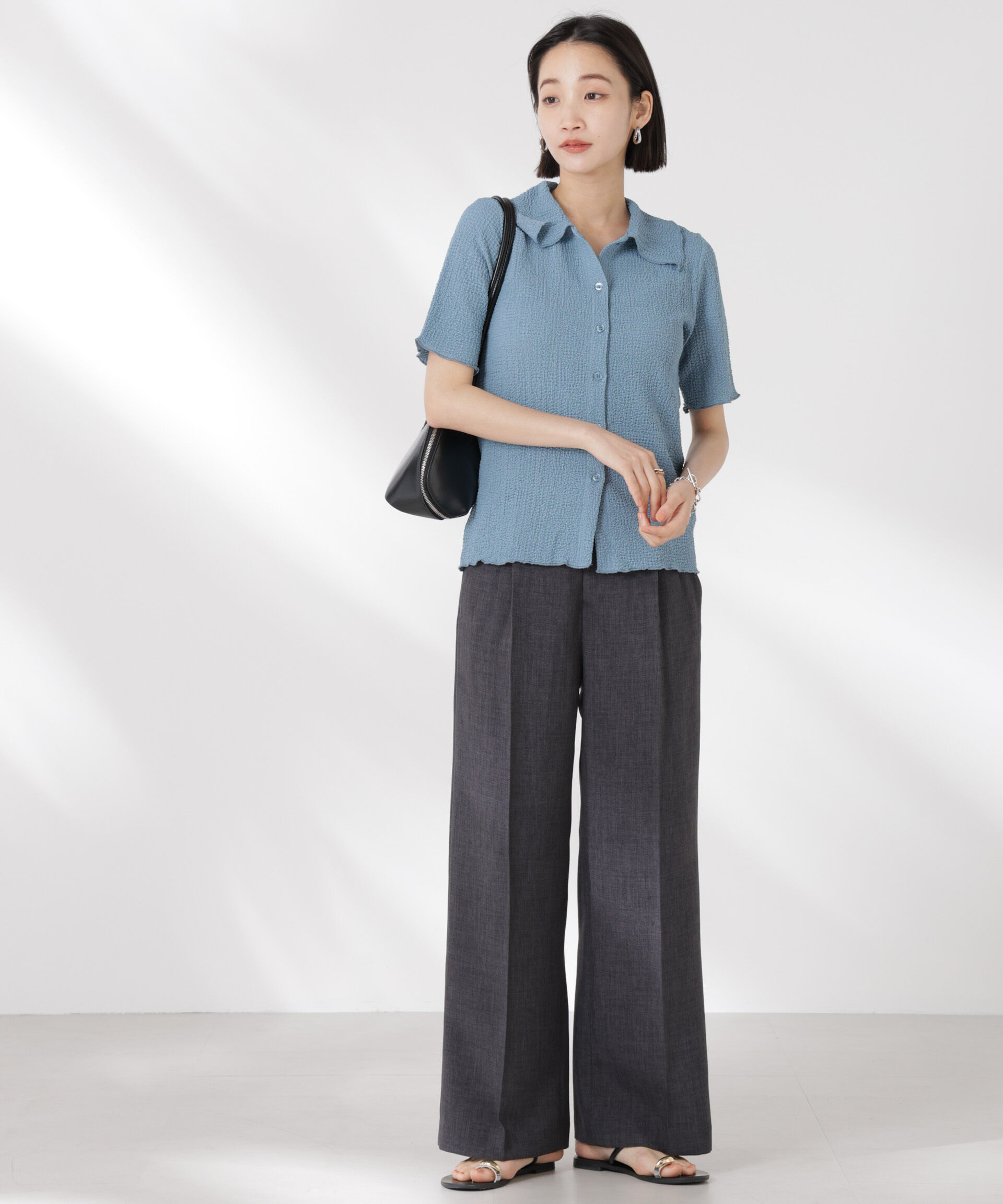 nano･universe「衿付カットジャガードメロートップス」|Tシャツ・カットソー|