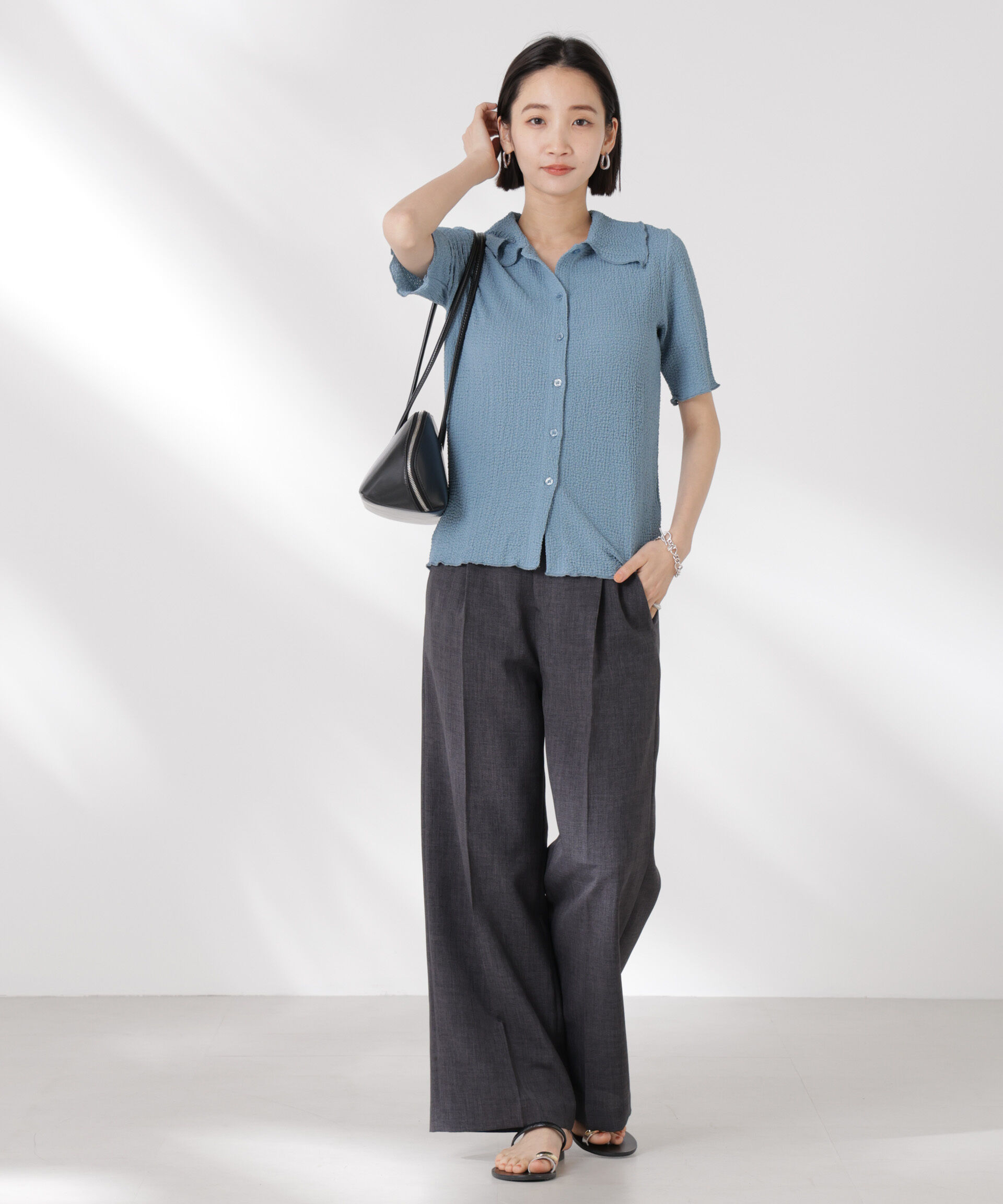 nano･universe「衿付カットジャガードメロートップス」|Tシャツ・カットソー|